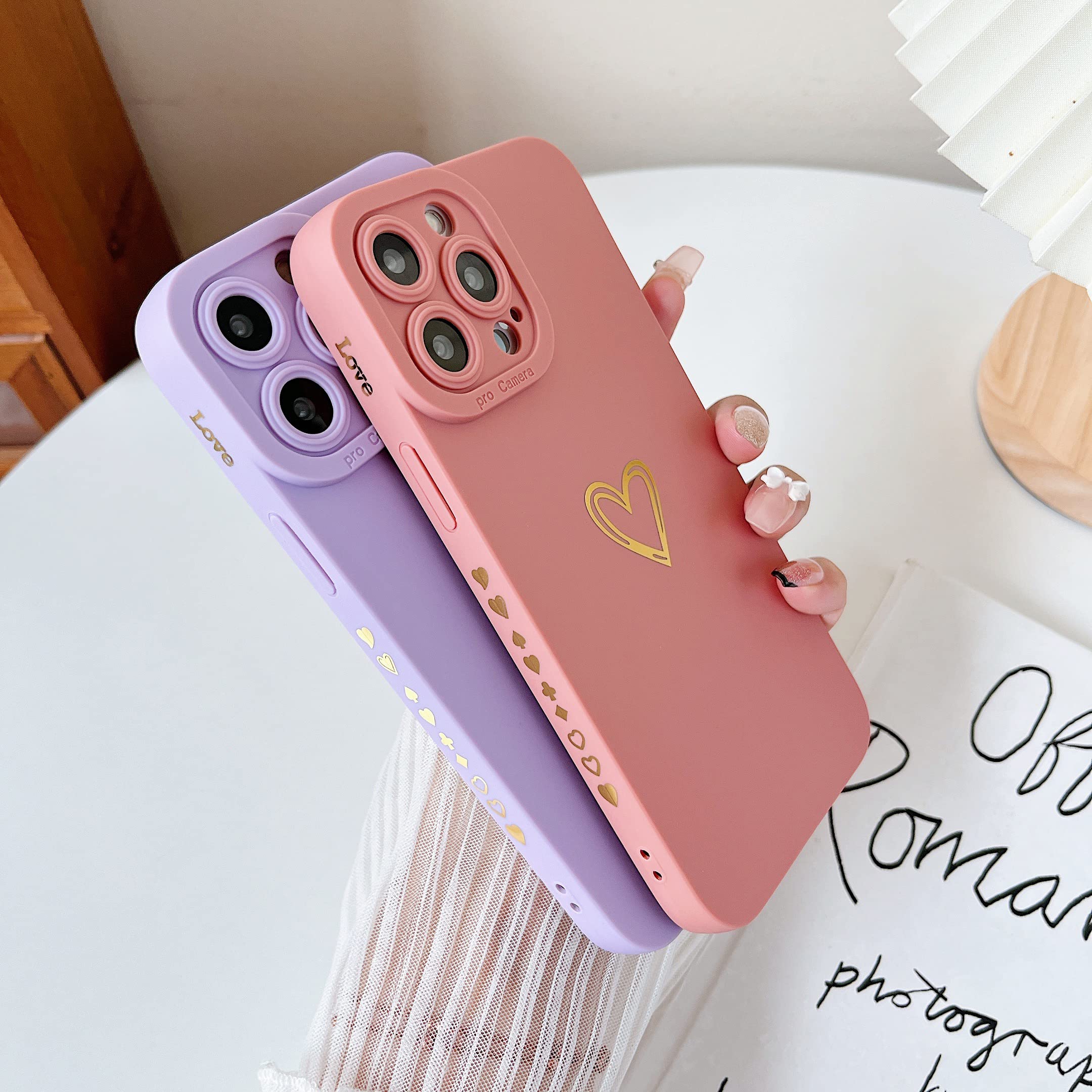 Qokey Cute Heart Plated iPhone 12 Pro Max Case 6.7