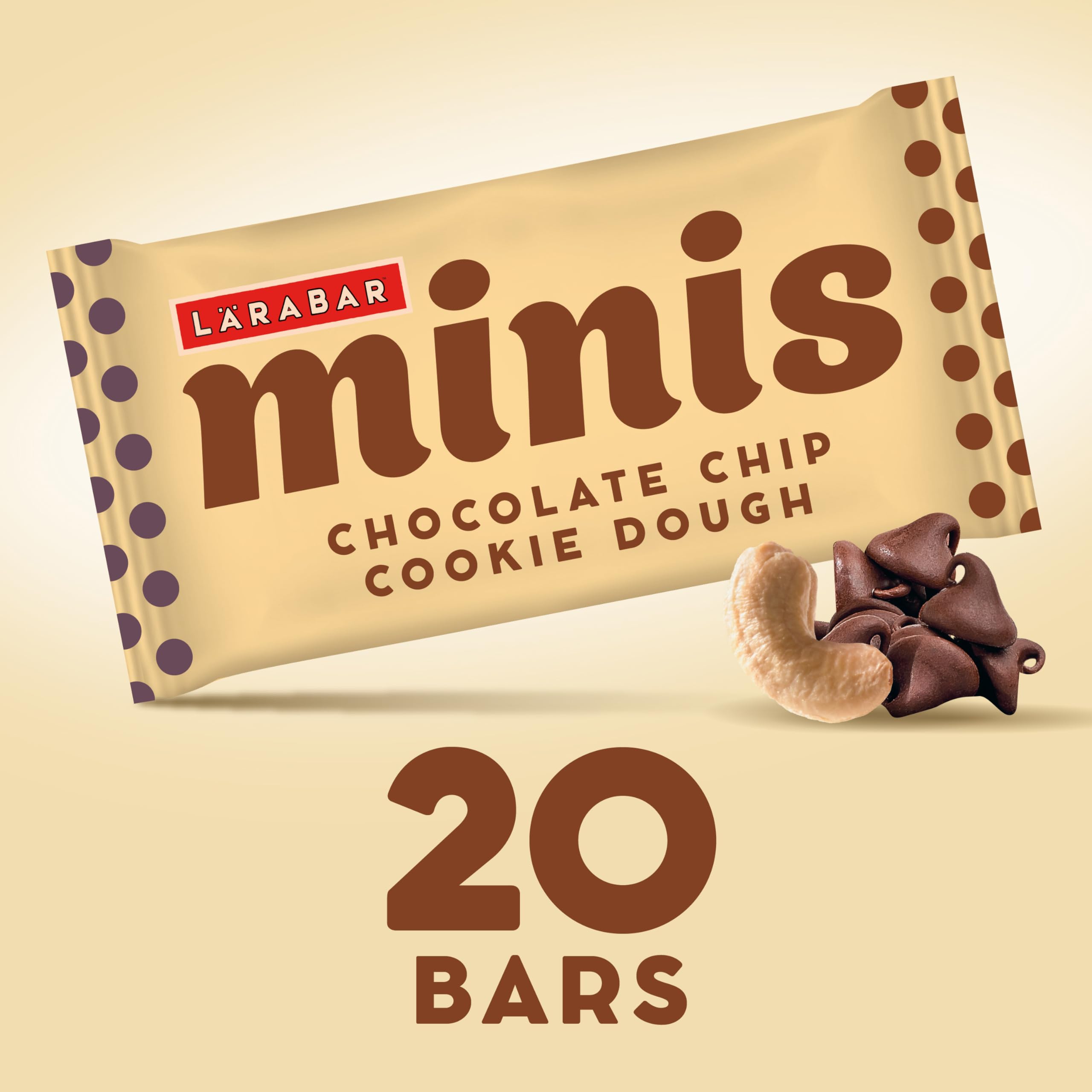 Larabar Chocolate Chip Cookie Dough Mini Bars - Gluten Free, Vegan, Non-GMO Snack Bars (20 Count) | Perfect for On-the-Go Energy, Healthy Lunchboxes & Post-Workout Recovery
