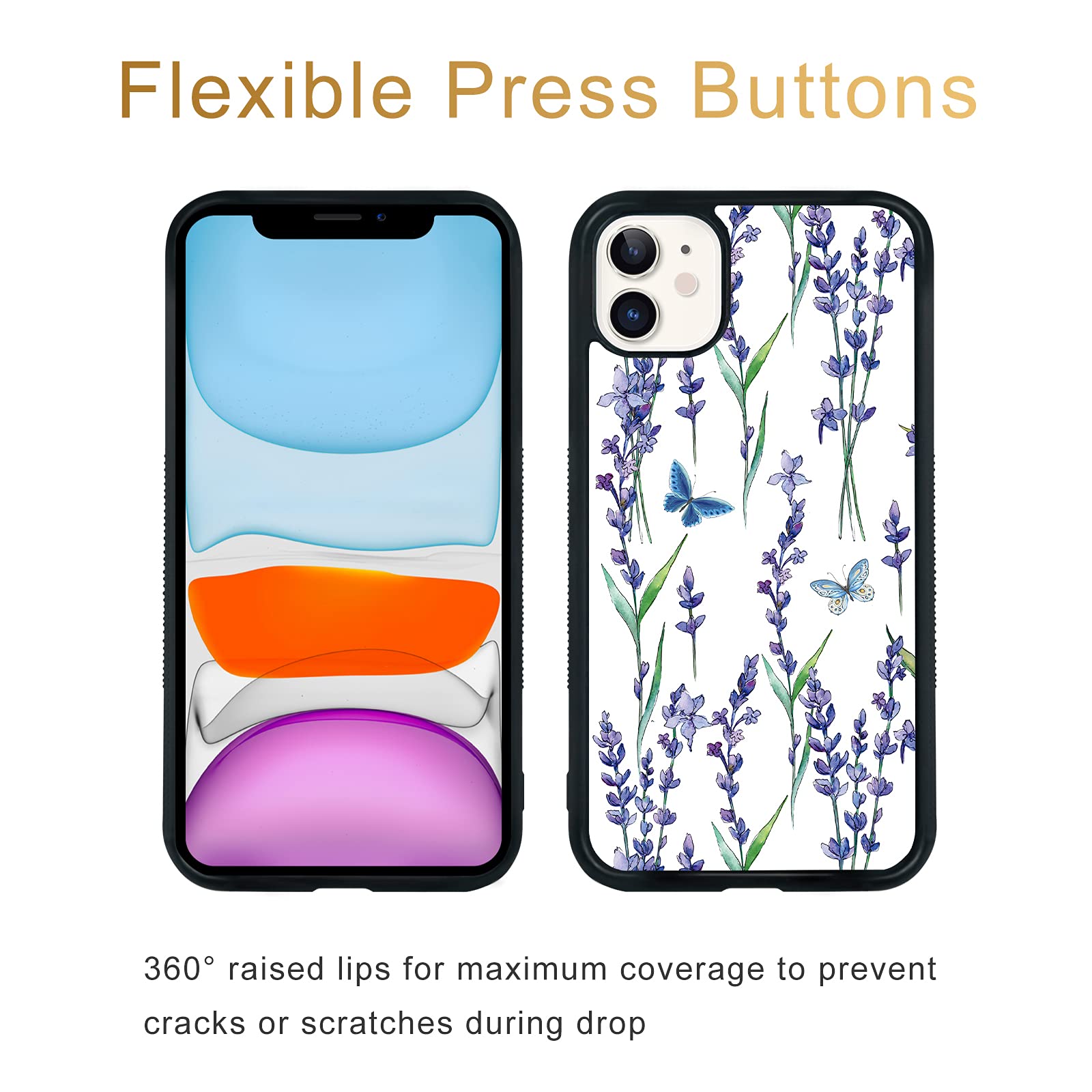 Shockproof Cute Butterfly Lavender Phone Case for iPhone 11 - 6.1 Inch Protective Cover for Women & Girls | Trendy Purple Design | Perfect for Everyday Use, Travel & Gift Giving