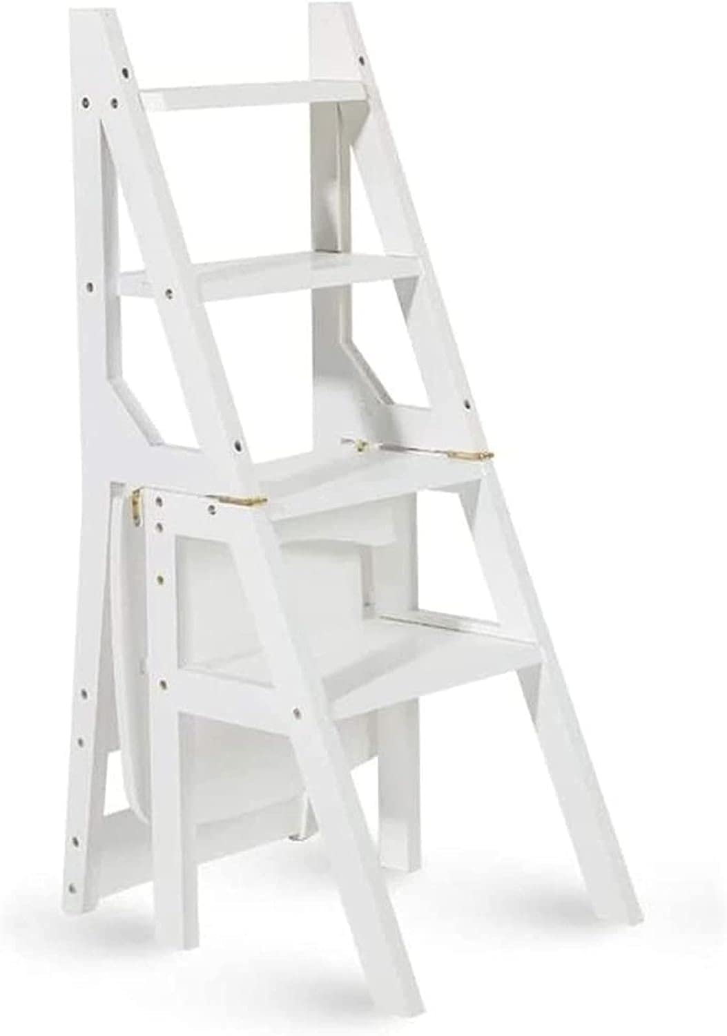 Multi-Functional Convertible Wooden Ladder Chair - Foldable Step Stool for Kitchen, Office & Library - Space-Saving Transforming Stool with Storage Steps - Perfect for Reaching High Shelves, Home Organization & Small Spaces