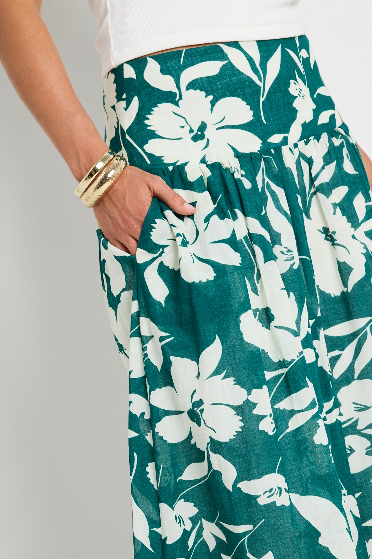 Affinity Forest Floral Print Shirred Back Tiered Maxi Skirt for Women - Boho Summer Beach Dress, Wedding Guest Outfit & Vacation Wear