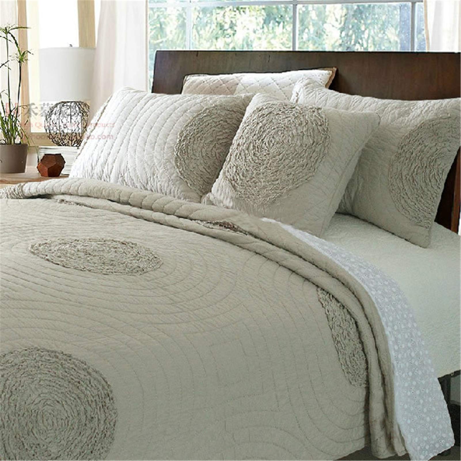ABREEZE Cotton Taupe Quilt Set Queen Size - 3 Piece Farmhouse Style Bedspread Coverlet Set | Lightweight & Soft Oversized Modern Bedding | Perfect for Guest Rooms, Master Bedrooms & Cozy Farmhouse Decor