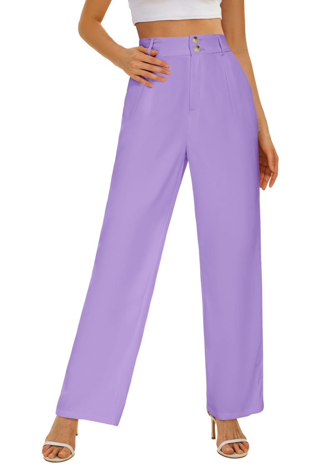OnlyPuff Women's High Waisted Wide Leg Dress Pants - Professional Business Trousers with Pockets for Office Work & Formal Occasions