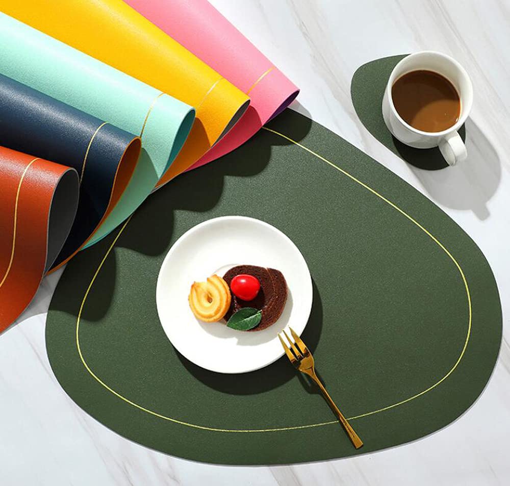 4-Pack Waterproof Round Reversible Faux Leather Placemats for Dining Table - Wipe Clean, Yellow & Gray - Perfect for Kitchen, Restaurant, and Party Use