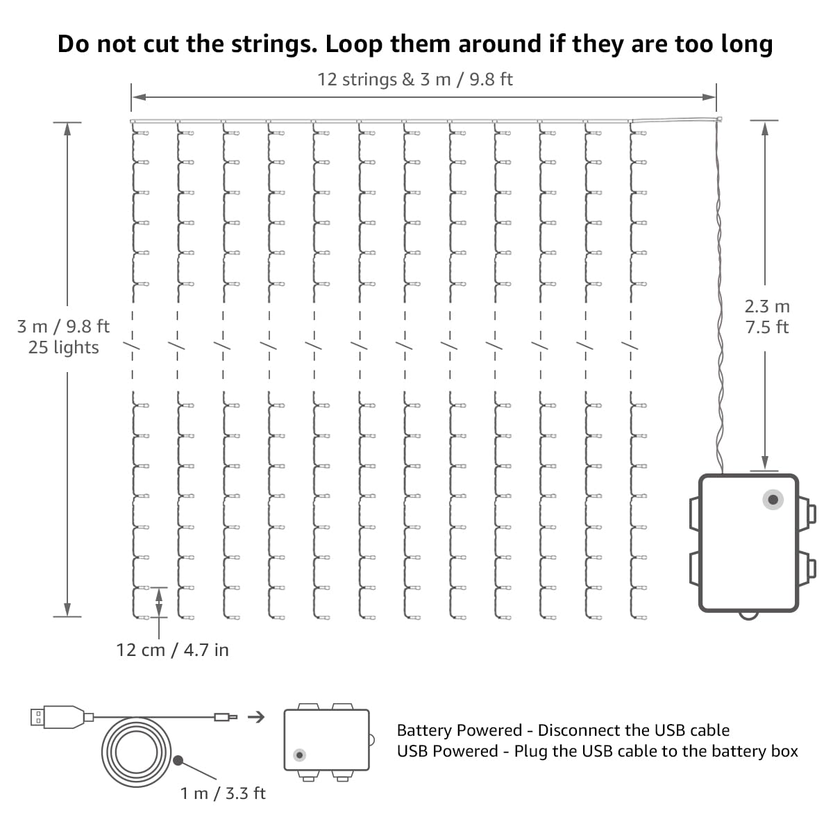LE Fairy Curtain Lights - 300 LED Battery & USB Powered String Lights with Remote, 10x10ft Indoor/Outdoor Hanging Lights for Bedroom, Wedding, Party Backdrop, Tent, Patio & Gazebo - Perfect for Romantic Ambiance, Holiday Decorations and Outdoor Entertaining