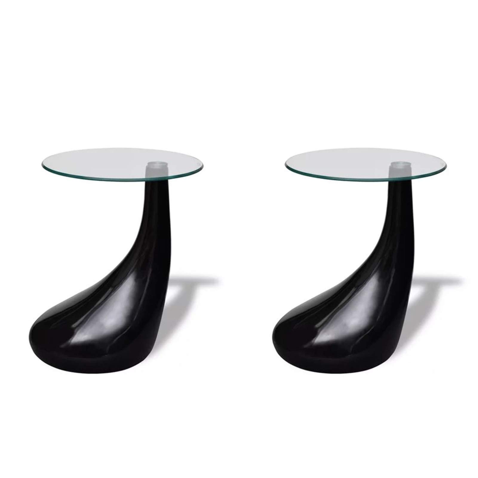 2-Piece Mogou Coffee Table Set with Round Glass Tops - High Gloss Black Finish - Modern Living Room & Office Furniture - Perfect for Home Decor, Entertaining Guests, and Small Space Solutions