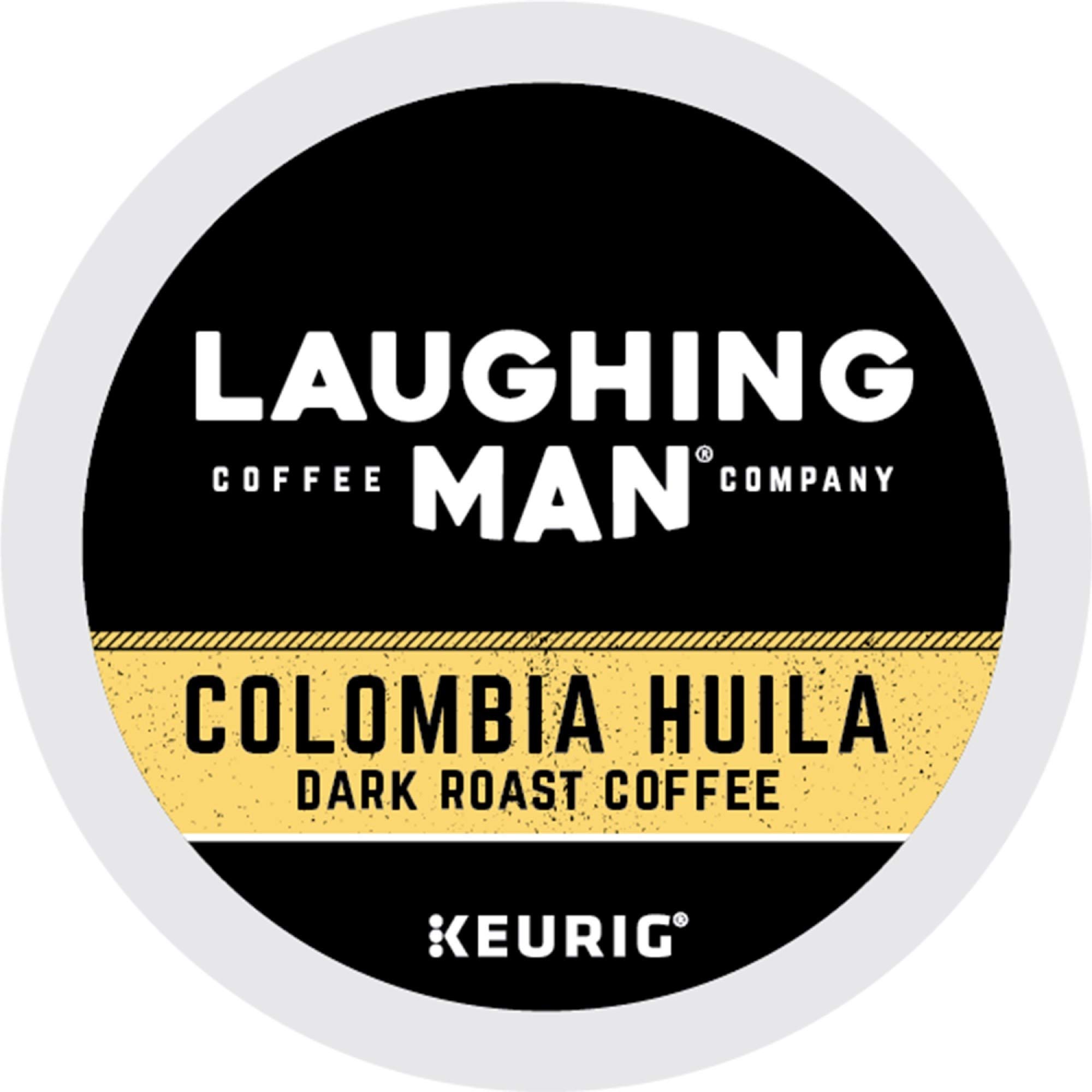 Premium Laughing Man Colombia Huila Dark Roast Coffee - Keurig Single Serve K-Cup Pods (88 Count, 4 Packs of 22) - Rich & Bold Flavor for Home, Office or Breakfast Brewing