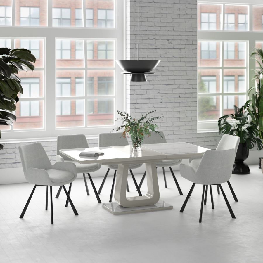 Corvus/Signy 7-Piece Dining Set - Warm Grey Table with Light Grey Chairs for Kitchen, Dining Room, and Small Space