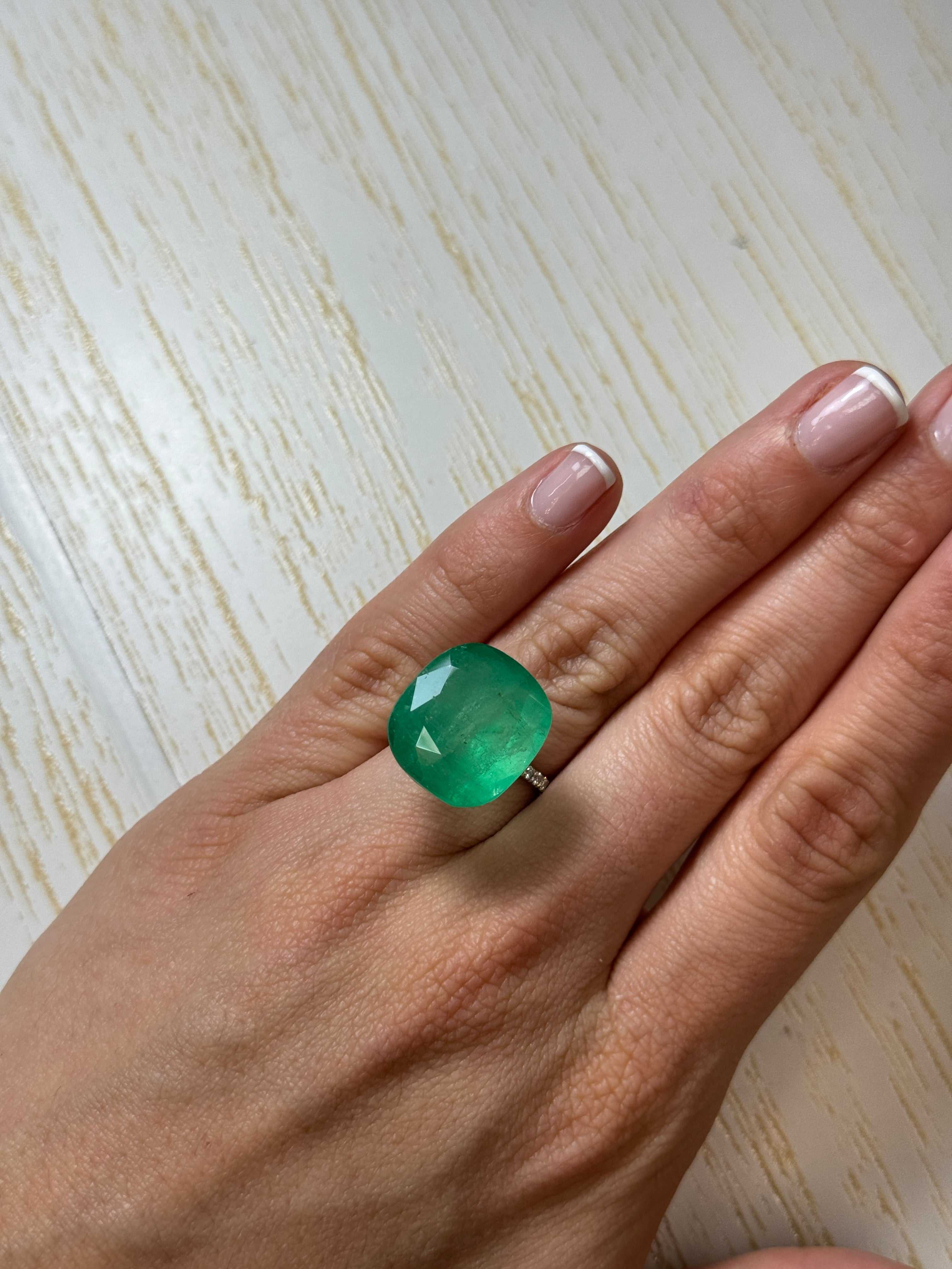 14K Gold Custom Emerald Pendant with 21.62 Carat Natural Colombian Loose Emerald - 19x17mm Earthy Green Cushion Cut Gemstone Jewelry for Women | Perfect for Weddings, Anniversaries & Special Occasions