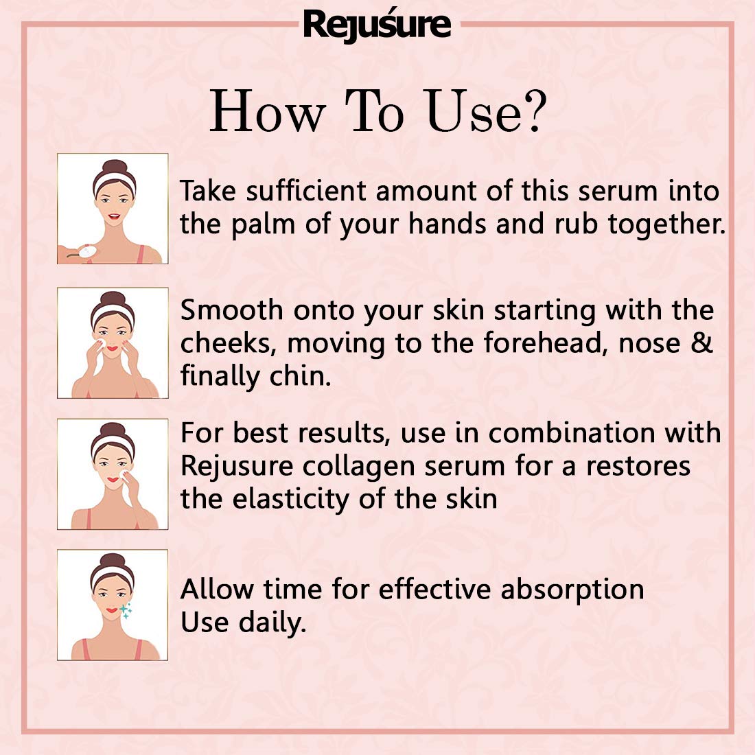 Rejusure Collagen Peptide Face Serum for Enhanced Skin Elasticity & Anti-Aging | Reduces Wrinkles & Improves Skin Texture | Deep Hydrating Moisturizer | 30ml Skincare Treatment for Daily Use & Night Routine