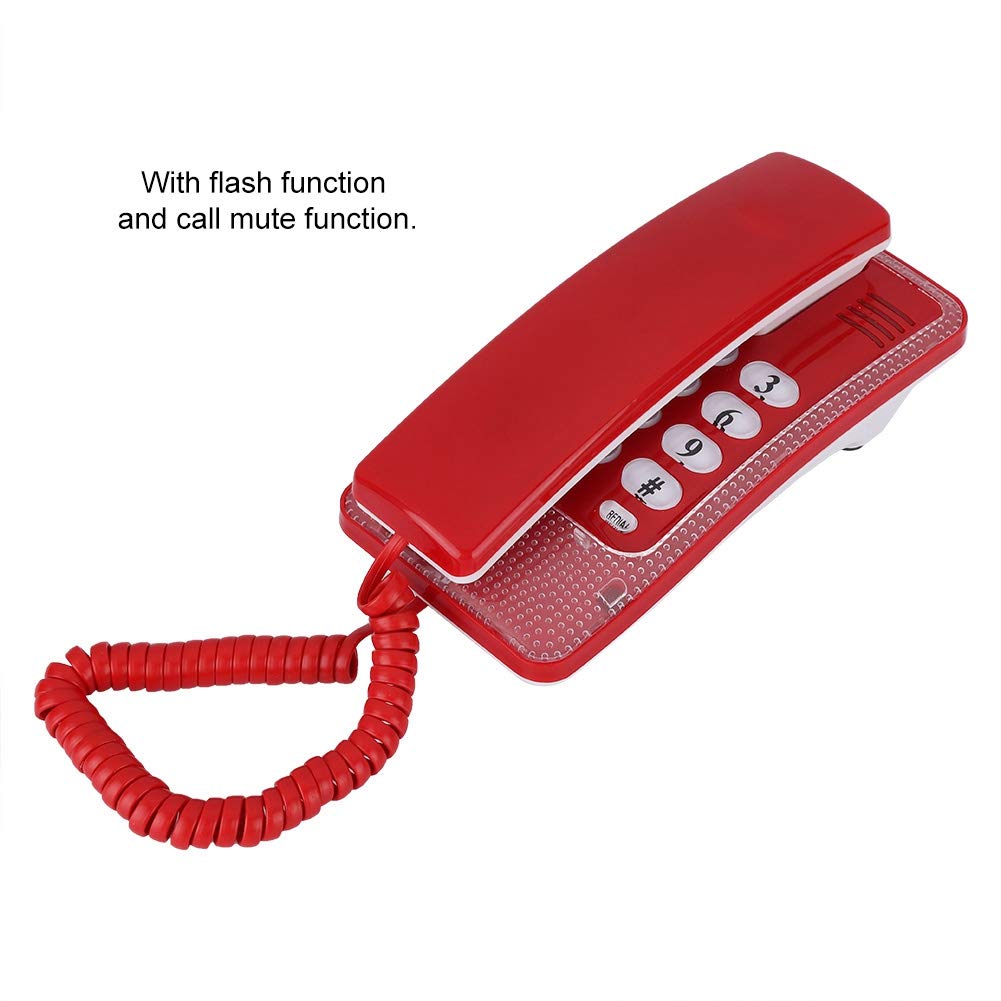 Wall Mount Landline Telephone - Corded Home Phone Extension for Hotel, Office & Home Use - No Caller ID - Available in Blue, White, Red (Red) - Durable & Easy Installation for Daily Communication