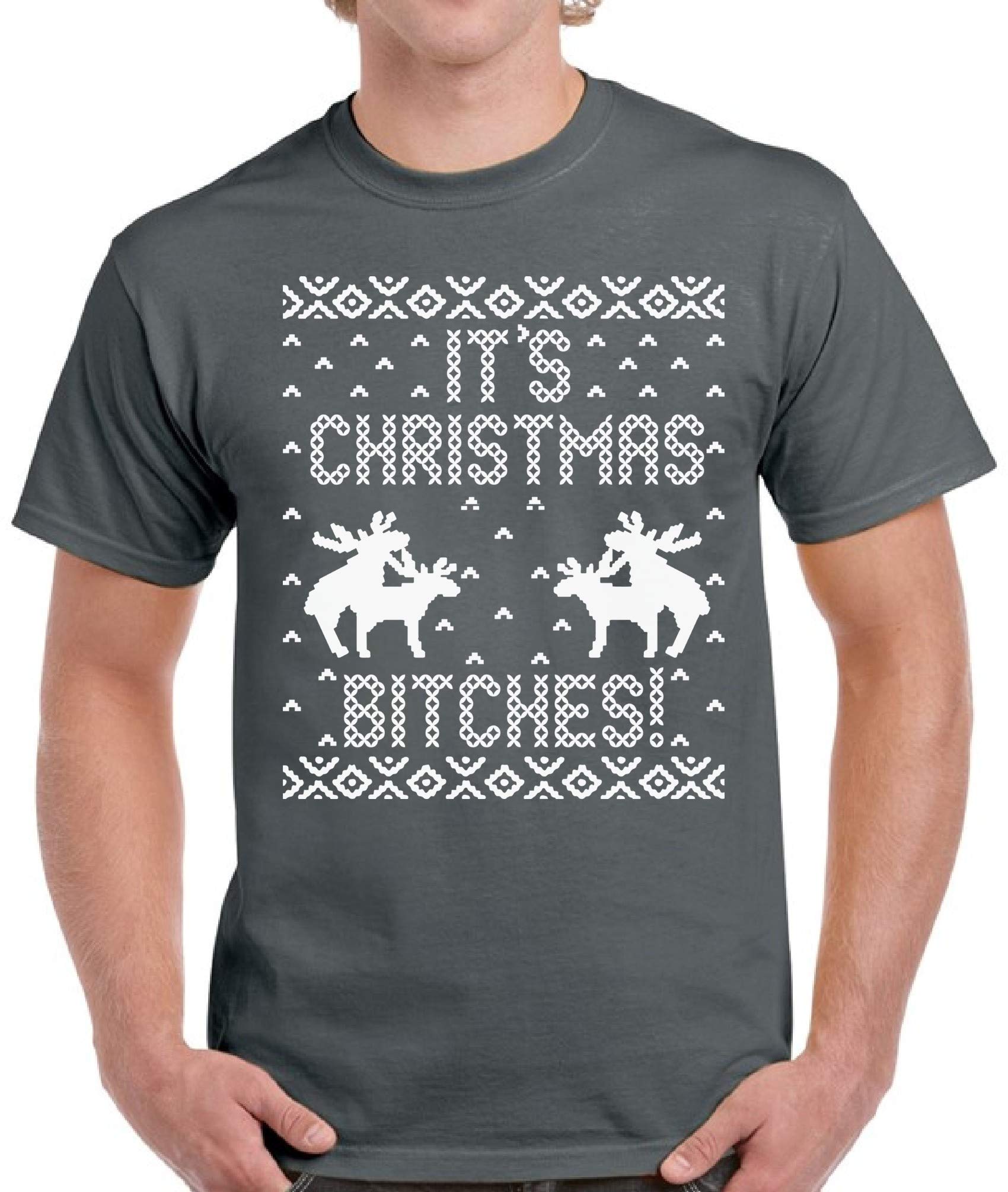 Funny Ugly Christmas Shirts for Men - White Printed 'It's Christmas Bitches' Graphic Tee - Perfect for Holiday Parties & Festive Gatherings