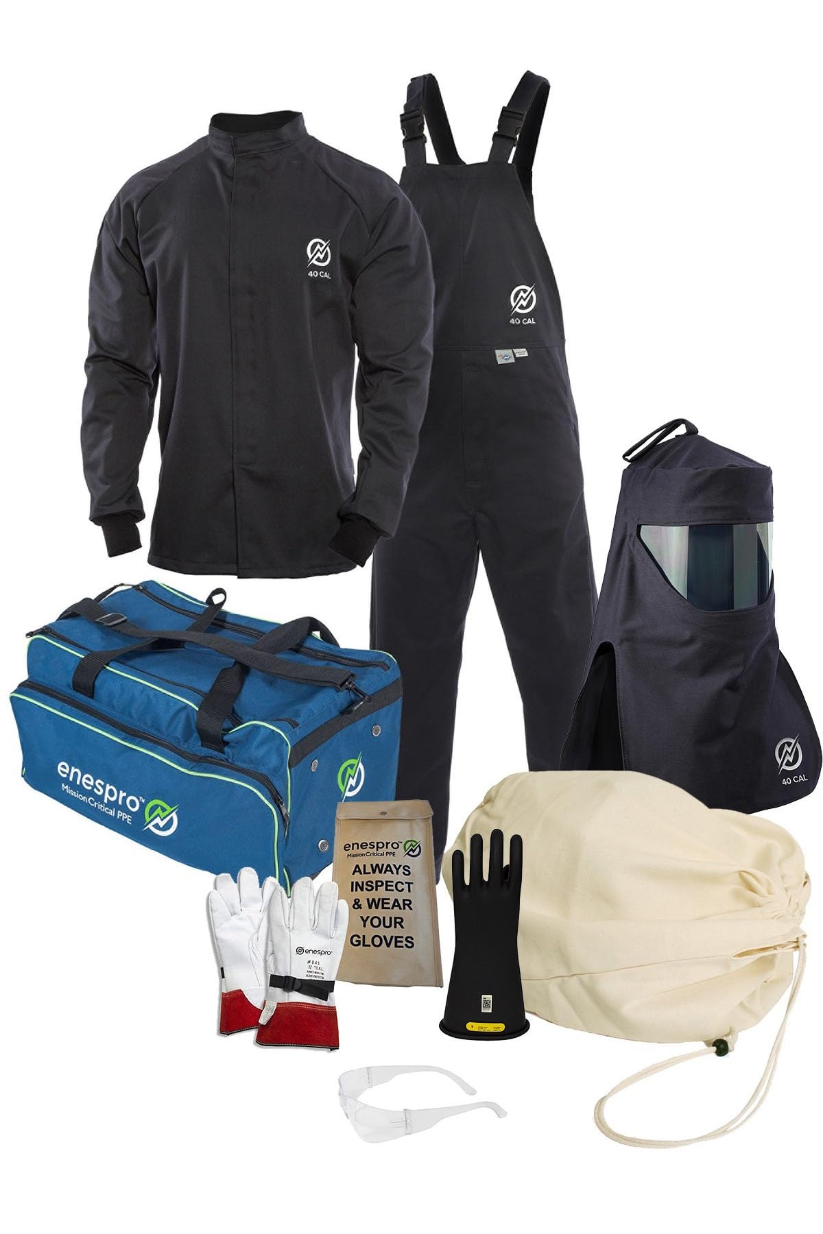 ArcGuard CAT 4 40 Cal Arc Flash Protection Kit - FR Short Coat, Bib Overalls, Standard Hood, Safety Glasses & Gear Bag for Electrical Workers | Industrial Safety Equipment for High Voltage Environments