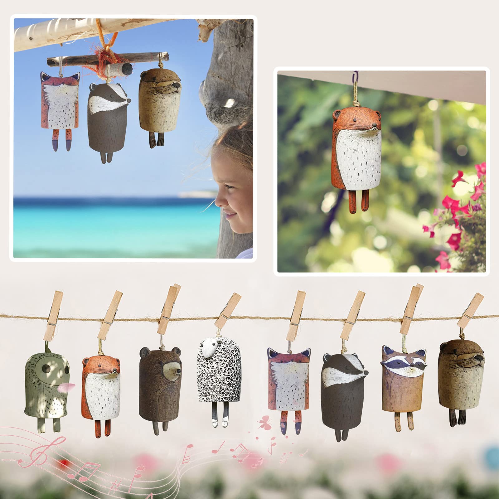 Handmade Rustic Animal Wind Chimes - Boho Resin Animal Decor for Garden, Patio & Home | Cute Outdoor Windchime Gift for Women, Mom & Grandma | Perfect for Porch Decor, Backyard Ambiance & Relaxing Wind Sounds