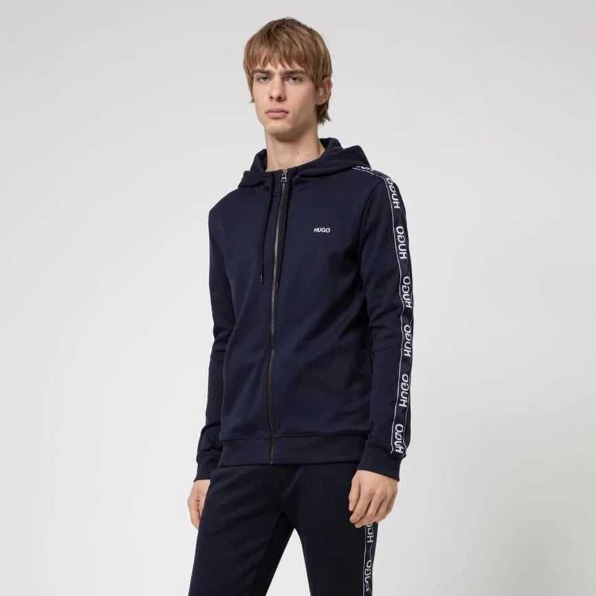Hugo Boss Men's Navy Blue Logo Hoodie - Soft Cotton Pullover for Casual Wear & Street Style