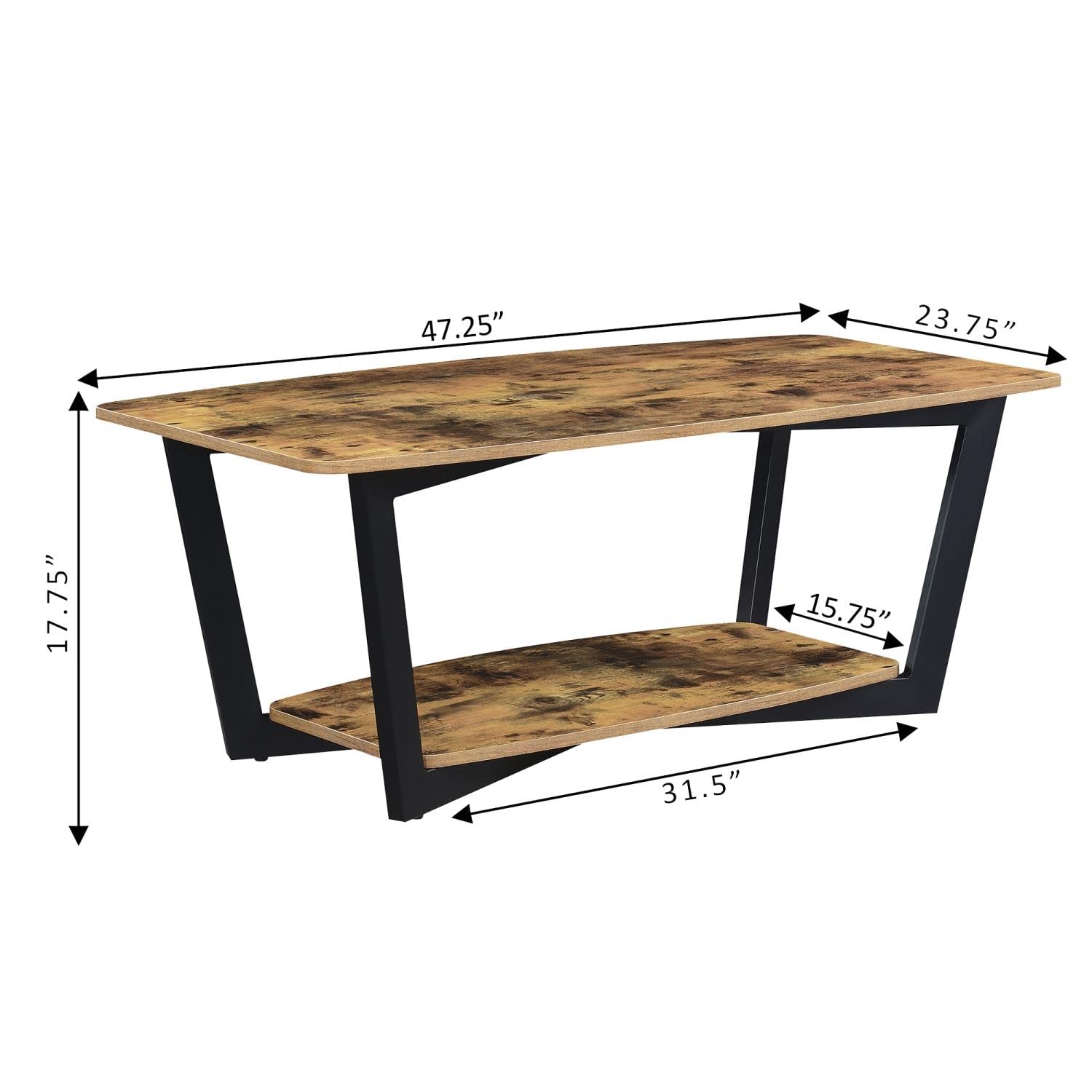 Convenience Concepts Graystone Coffee Table with Shelf - Rustic Barnwood & Black Finish | Perfect for Living Room, Office, or Dorm Decor