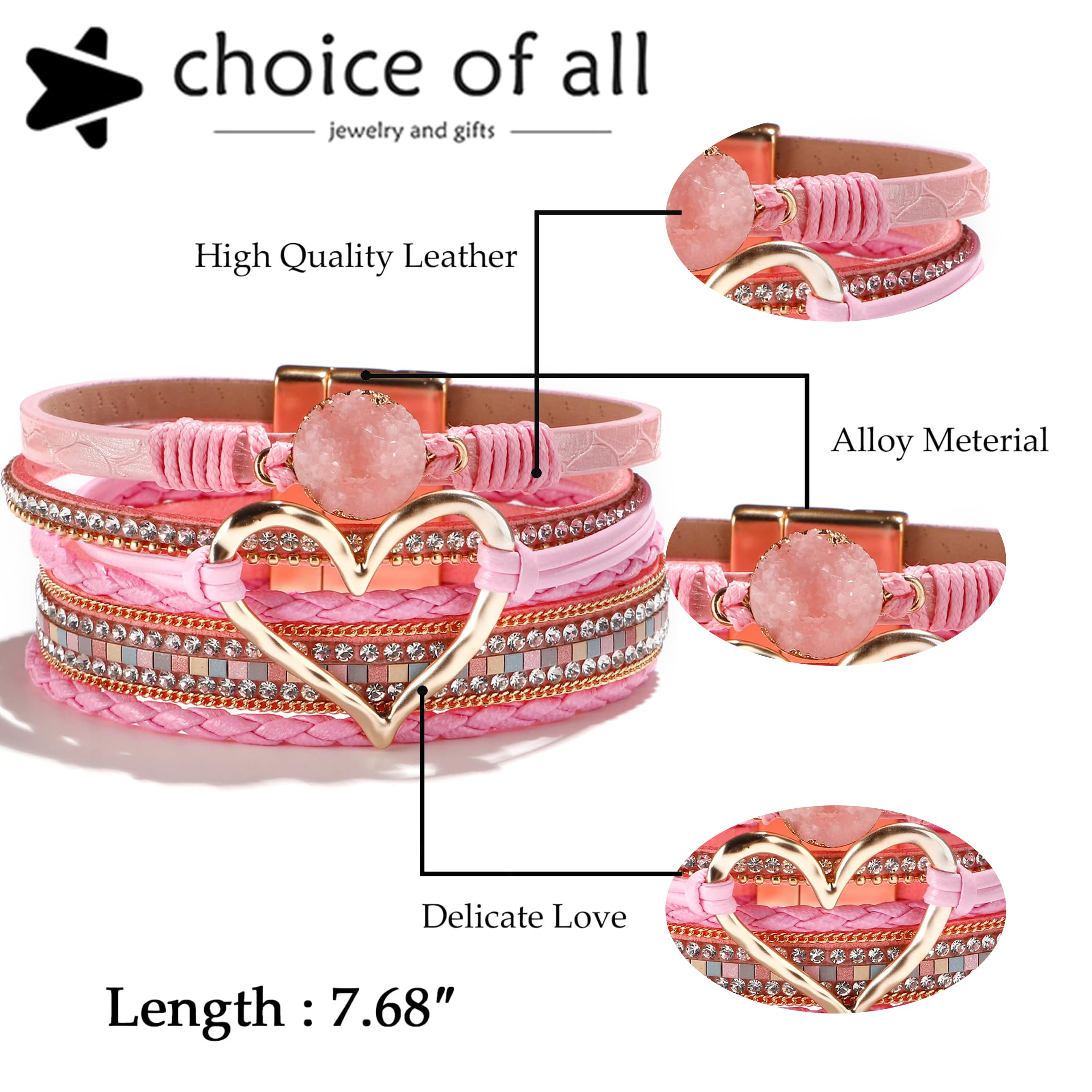 Boho Heart Leather Wrap Bracelets for Women - Trendy Layered Chunky Stack Bracelets, Valentines Jewelry Gift for Her | Perfect for Everyday Wear, Layering & Special Occasions | Great for Date Nights, Parties & Casual Outfits