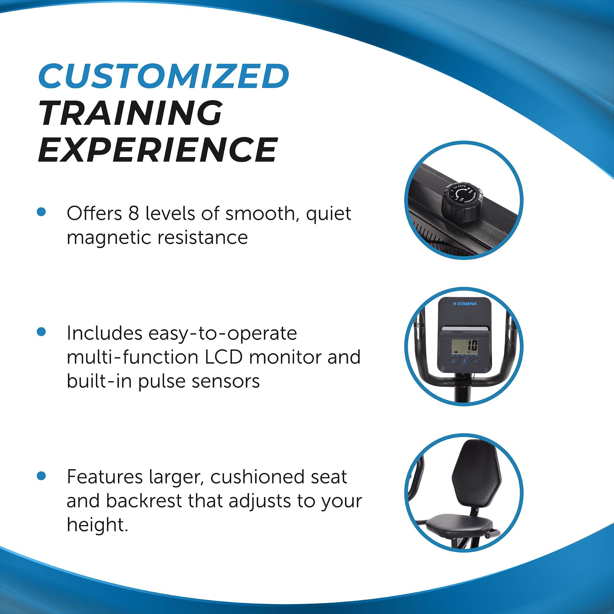 Stamina 1346 Recumbent Exercise Bike for Home Workout - 250 lbs Weight Capacity with Smart Fitness App - Low Impact Cardio Machine for Seniors & Rehabilitation - Perfect for Small Spaces & Apartment Workouts (Black)