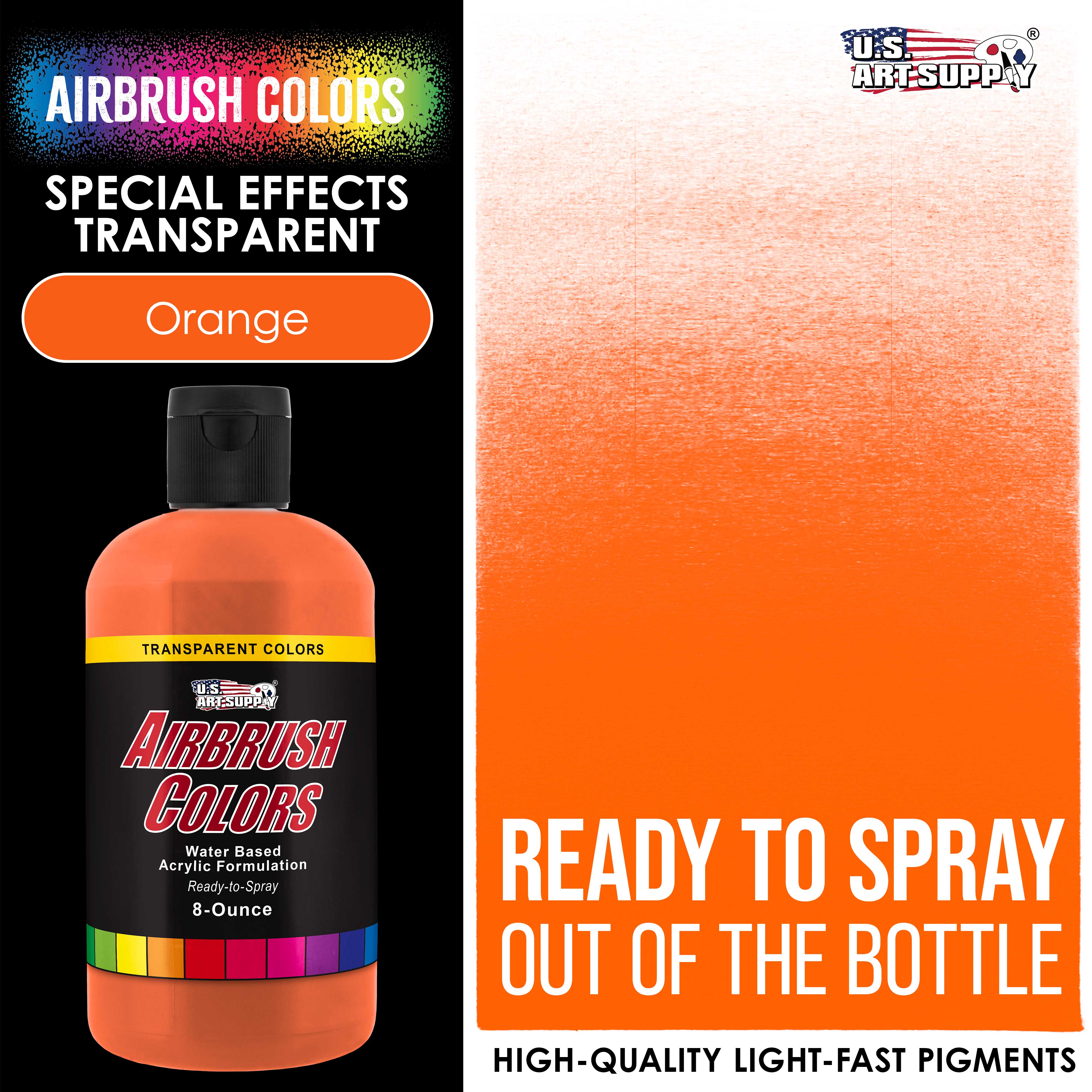 Premium Orange Transparent Acrylic Airbrush Paint - 8 oz Bottle for Model Painting, DIY Crafts & Automotive Art - High Pigment Professional Airbrush Paint for Artists & Hobbyists