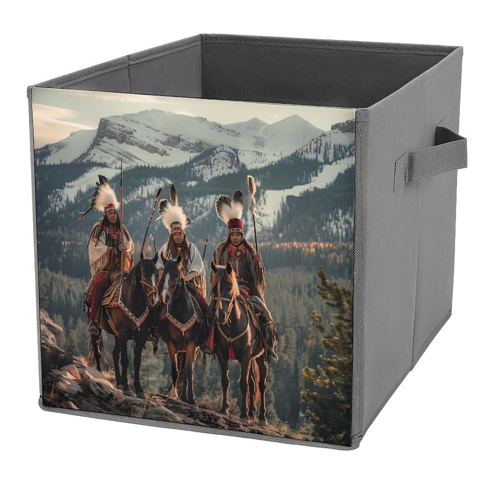 Native American Feathered Chief Folding Storage Cubes - Handled Organizer Bins for Home & Office Organization | Perfect for Closet, Shelf, and Toy Storage | 1-Piece Set