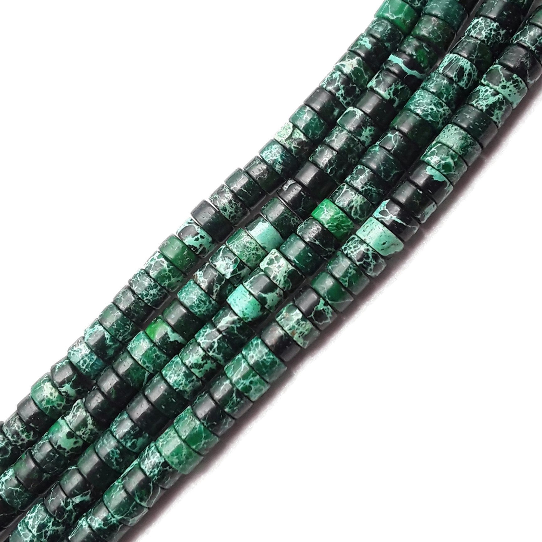 Dark Green Sea Sediment Jasper Heishi Rondelle Beads - 2x4mm Disc Beads - 15.5 Inch Strand - for Jewelry Making, DIY Crafts & Healing Crystal Bracelets