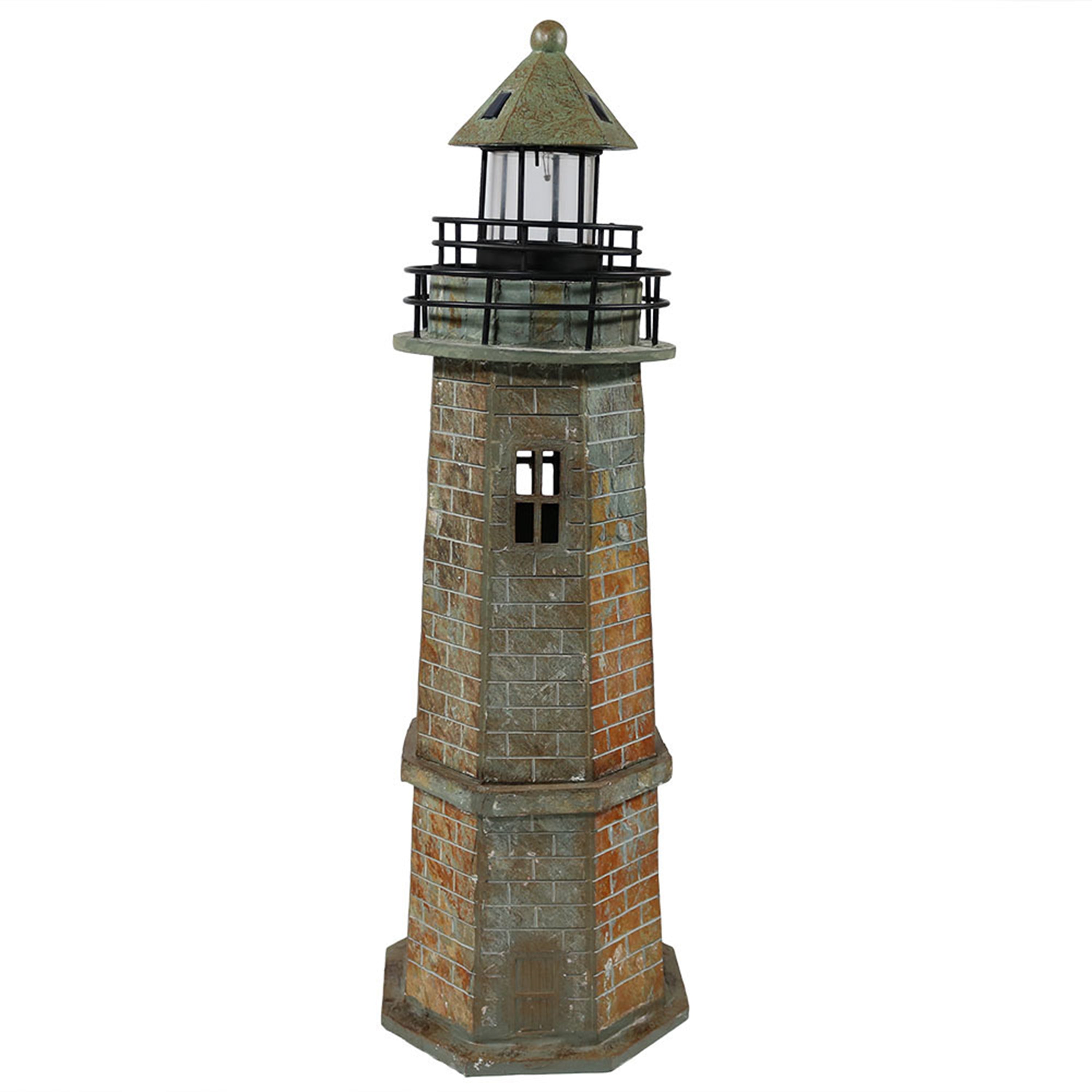 Sunnydaze Brick Solar LED Lighthouse - Outdoor Solar Powered Decorative Light for Garden, Yard, Pathway, and Patio Lighting