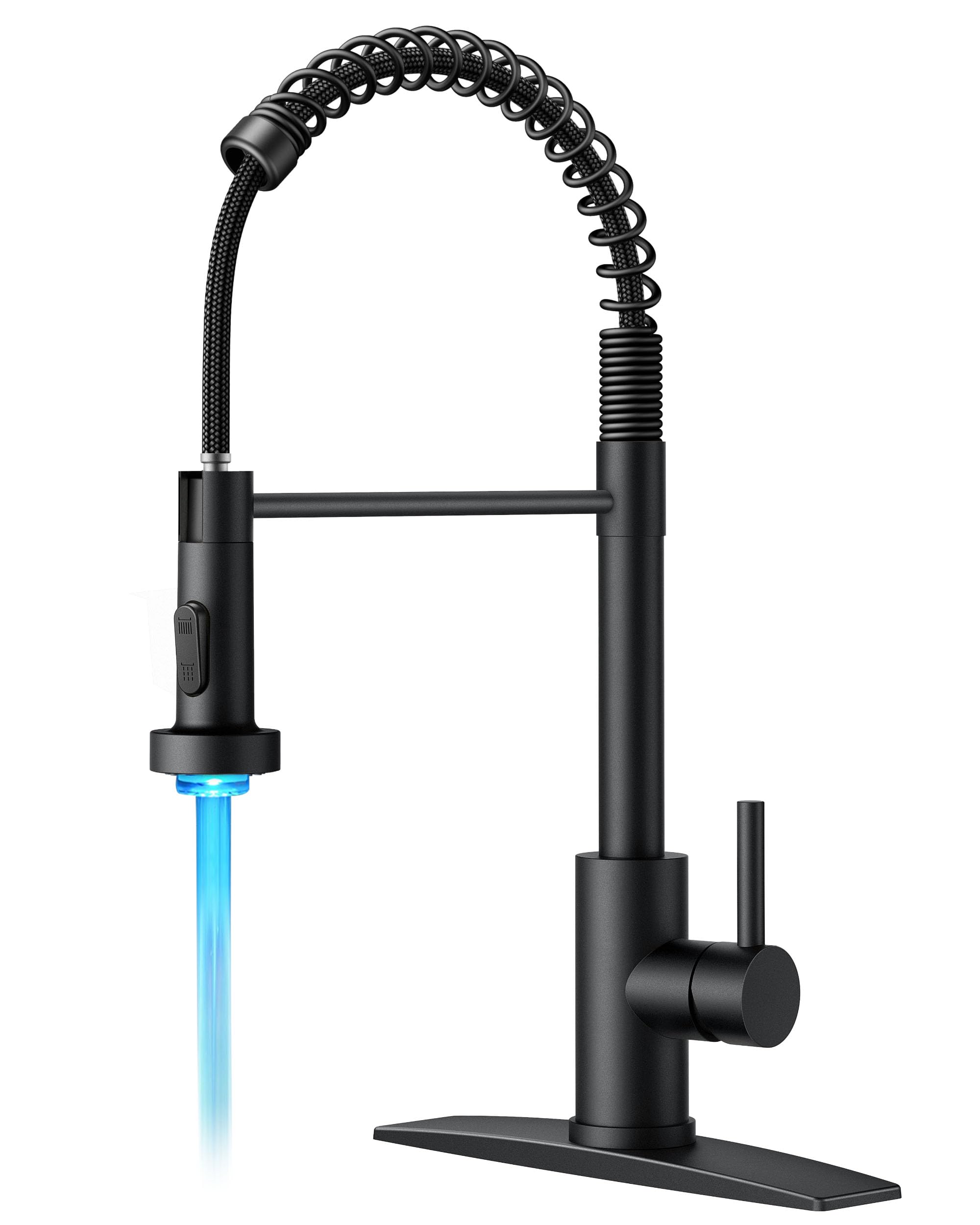 FORIOUS Black LED Kitchen Faucet with Pull Down Sprayer - Modern Stainless Steel for Farmhouse & RV