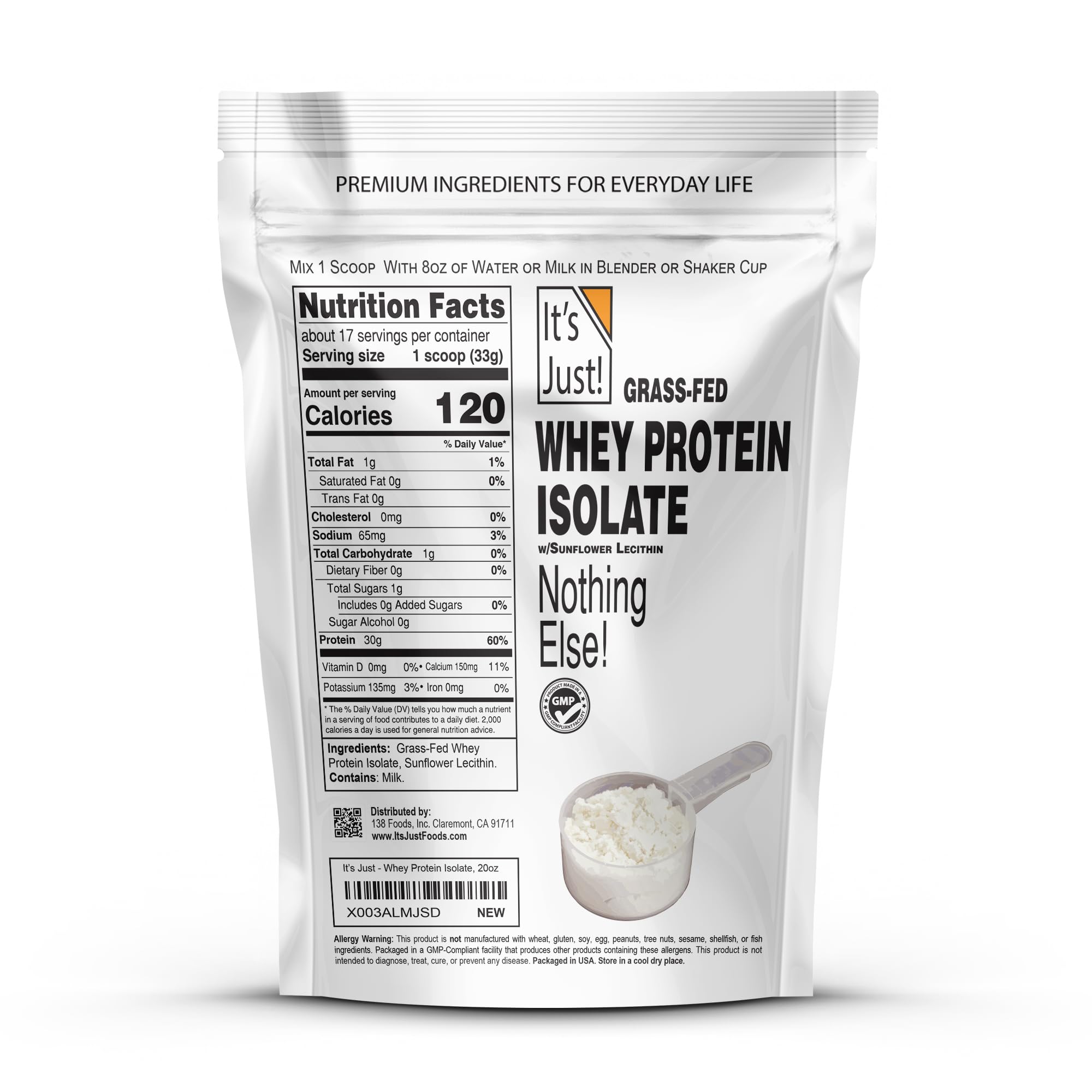 Ultra Premium Grass-Fed Whey Protein Isolate - 90% Pure Protein, 1g Carb, No Added Sugar, Unflavored, Made in USA (1.25lb) | Ideal for Post-Workout Recovery, Muscle Building & Healthy Lifestyle