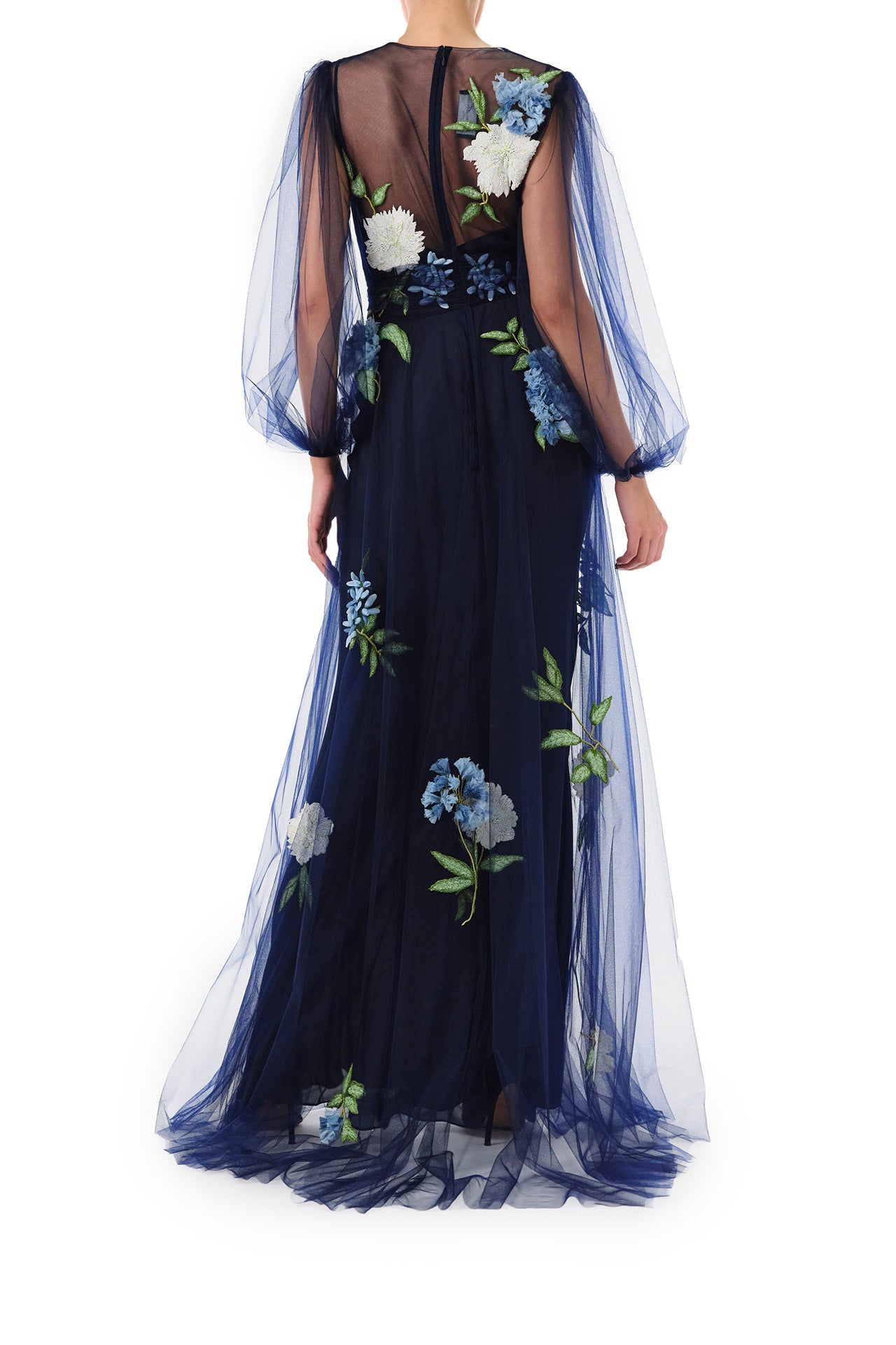 Elegant Puffed Sleeve Embroidered Tulle Gown for Women - Perfect for Weddings, Proms & Special Occasions