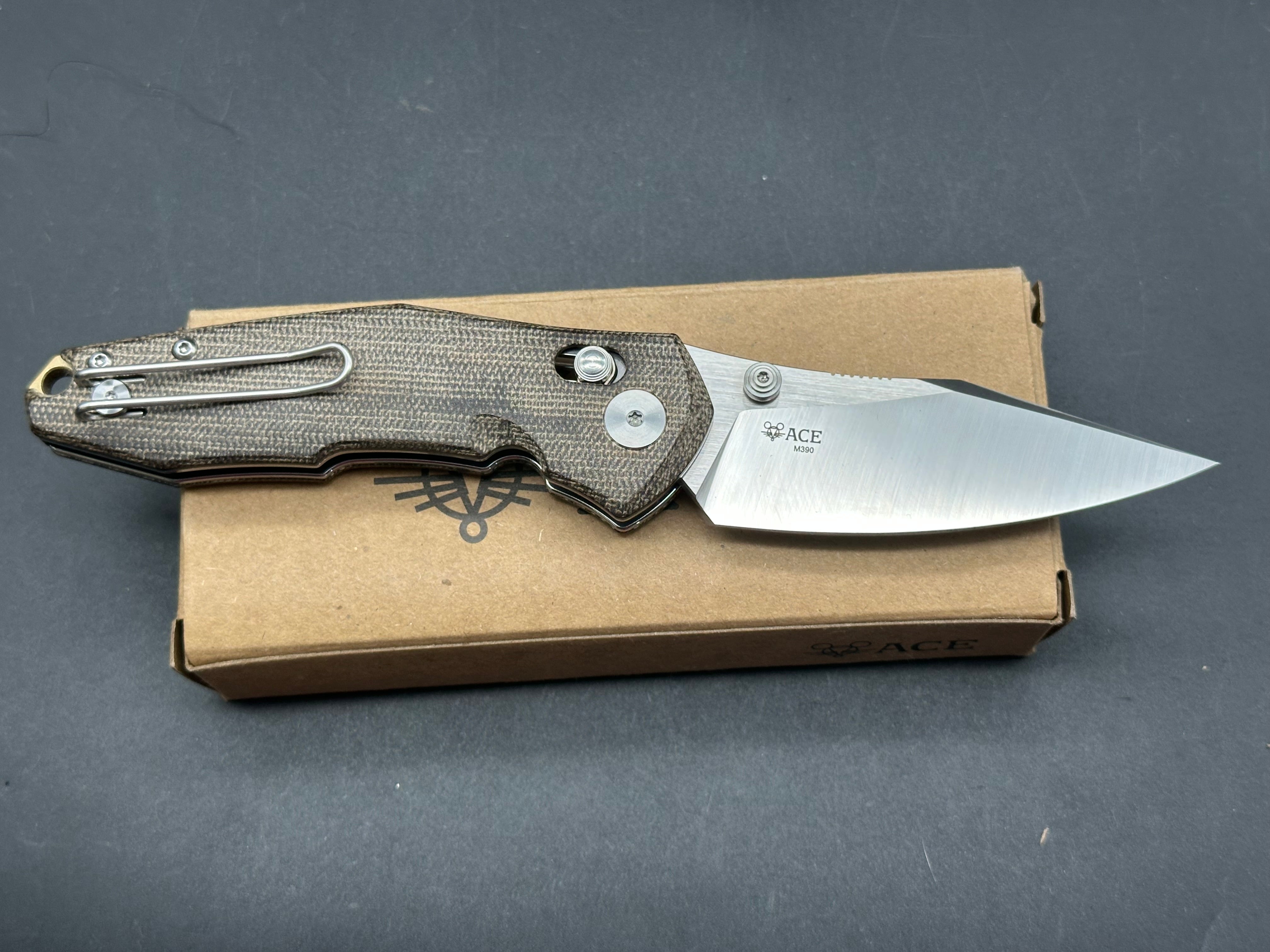 GiantMouse ACE Nazca Folding Knife - Stonewashed M390 Blade, Green Canvas Micarta Handle - EDC, Outdoor, Camping, Survival Gear