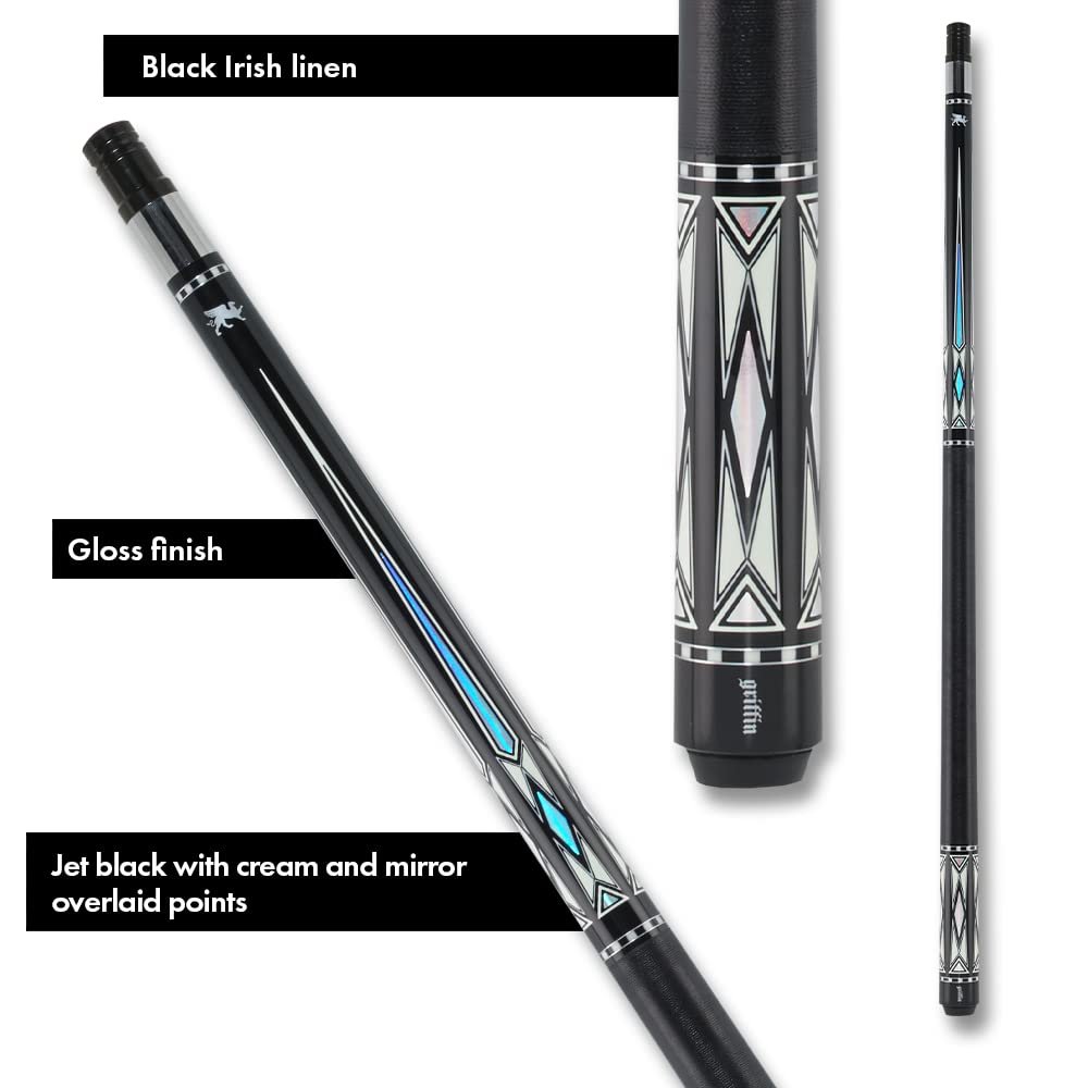 Premium Griffin GR40 Pool Cue - Jet Black with Elegant Overlaid Points for Professional Billiards & Tournament Play
