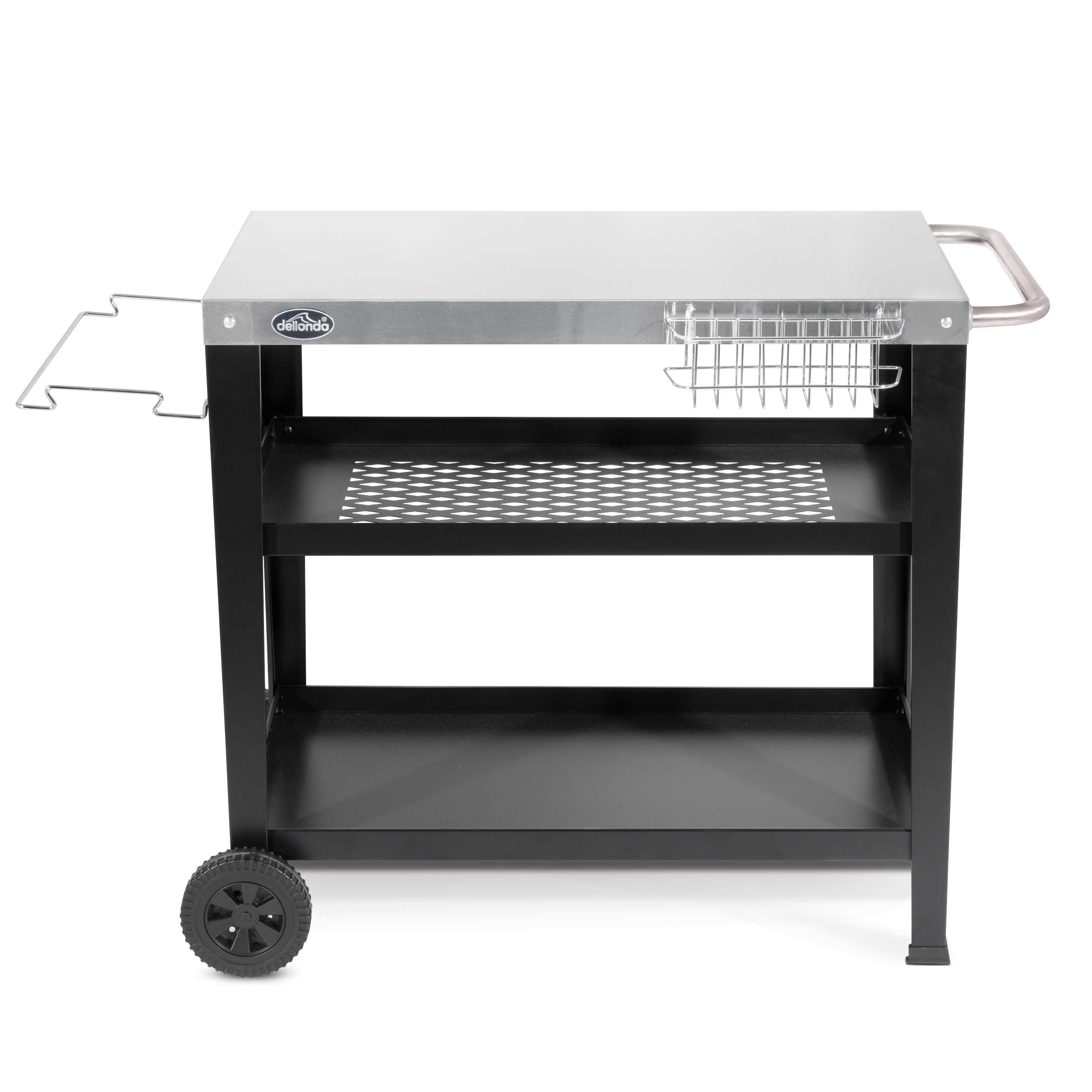 Stainless Steel BBQ Grill Cart with Utensil Holder - Portable Outdoor Cooking Trolley for Backyard, Camping & Picnic Barbecues
