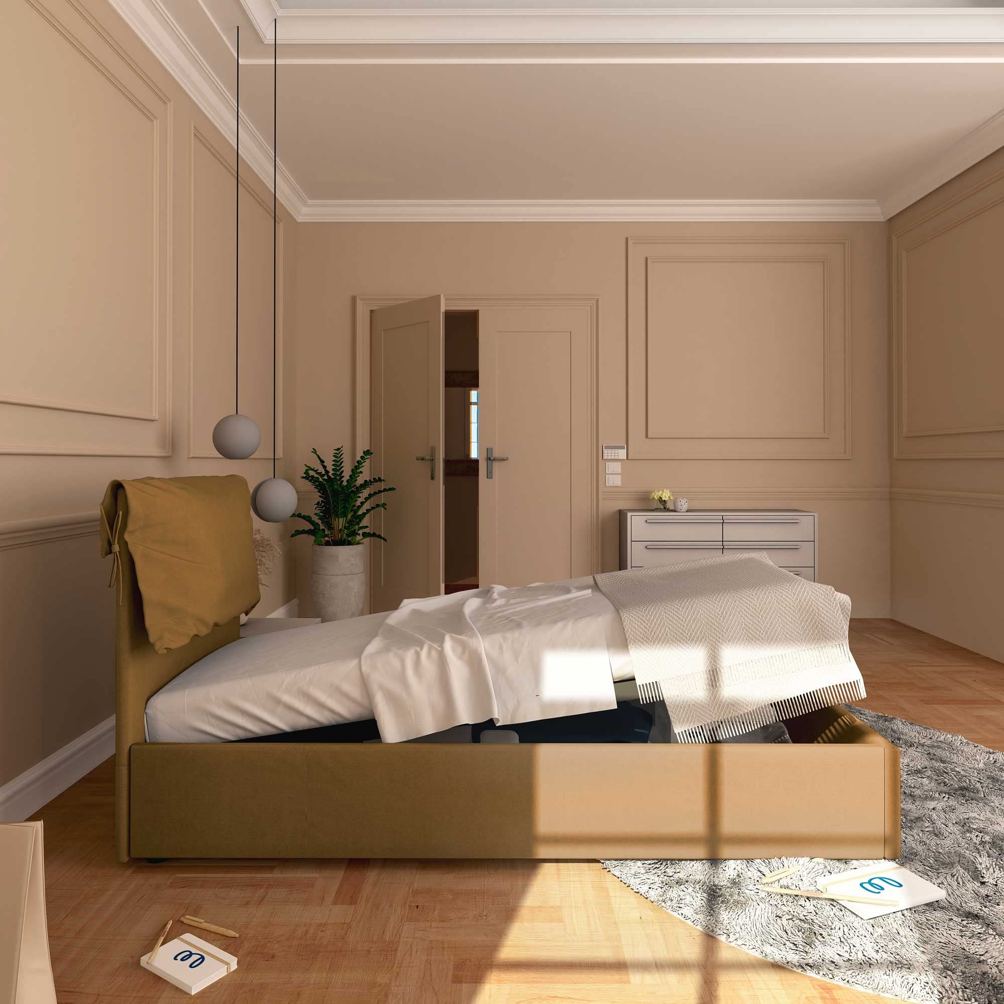 Baldiflex Single Bed with Storage - Licia Soft Synthetic Leather, Slatted Base for Single Mattress, 80 x 190 cm, Padded Headboard, Hazel Color - Perfect for Small Bedrooms, Guest Rooms & Studio Apartments