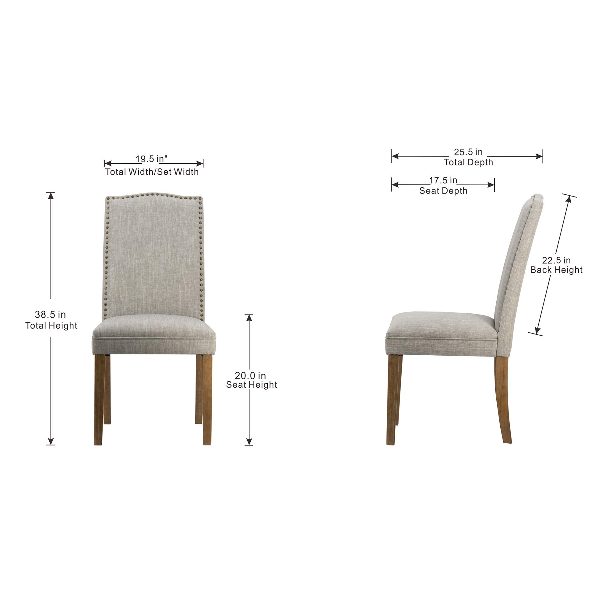 A&B Home Furniture Modern Dining Chairs Set of 2 - Urban Style with Nailhead Trim, Smoky Gray - Perfect for Dining Room, Kitchen, Living Room & Small Space Decor