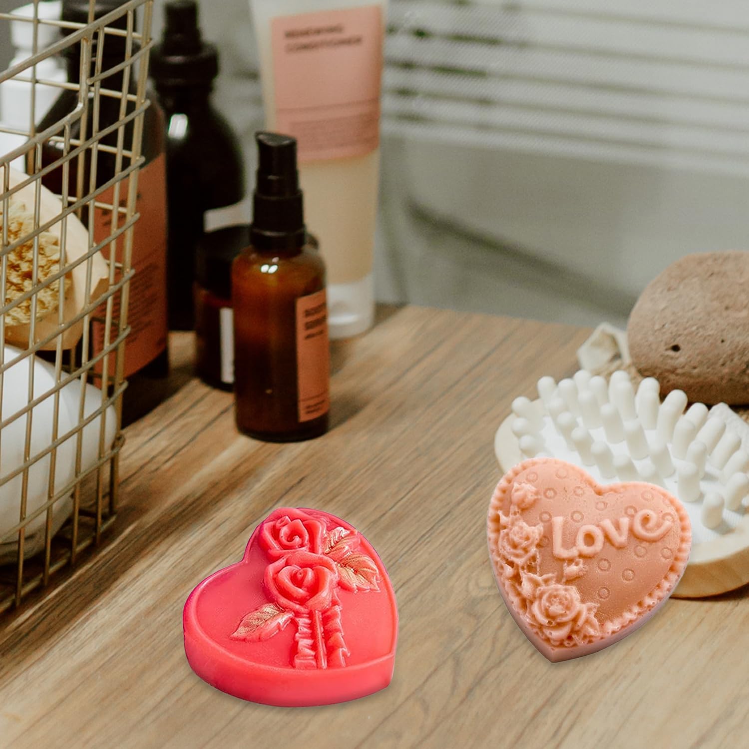 4-Piece 3D Rose Heart Silicone Mold Set for Soap, Candle, Chocolate & Cake Making - Perfect for Valentine's Day, Wedding, Birthday DIY Gifts & Home Decor (Purple)