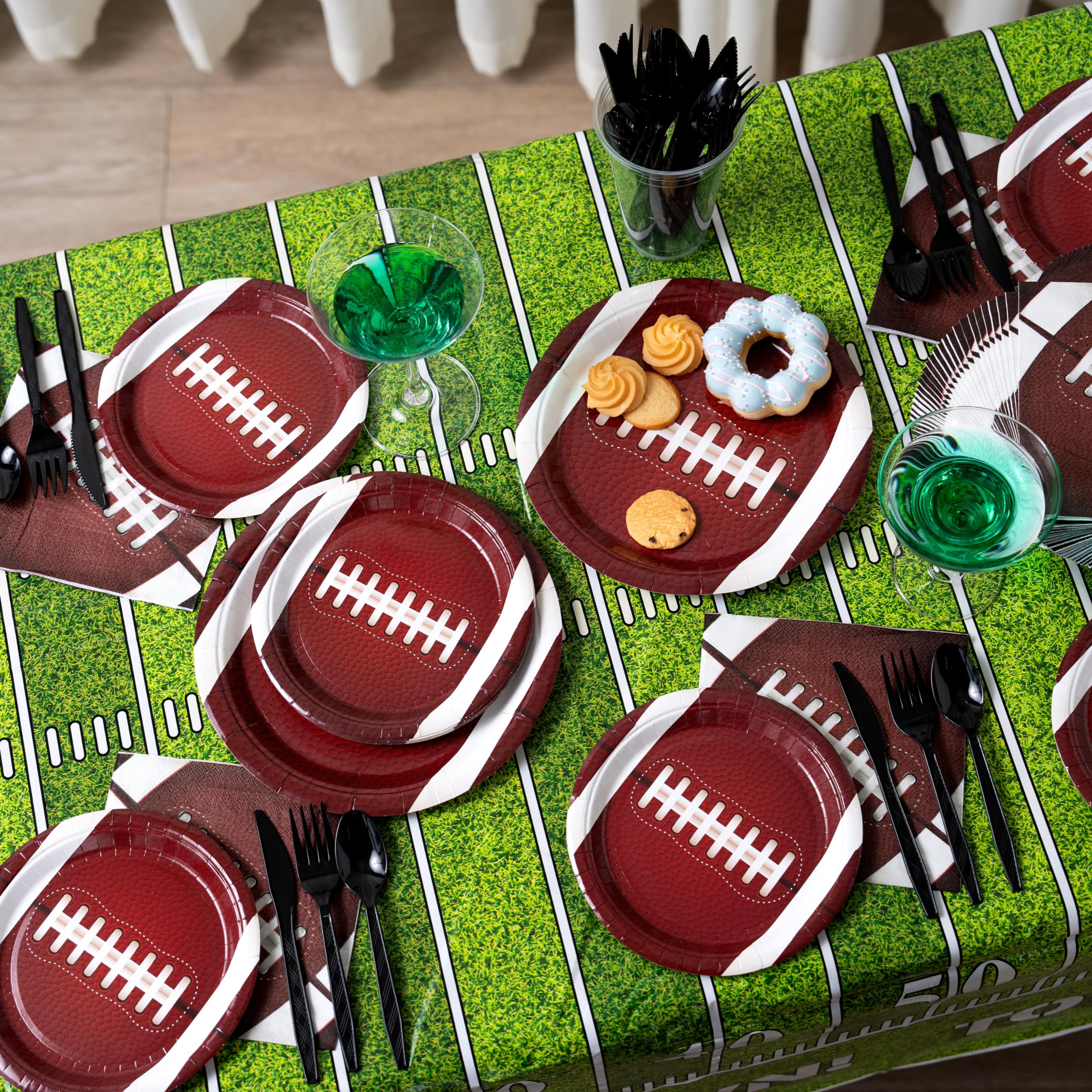 JOYIN 168-Piece Football Party Supplies Set - 24pcs 9'' Plates, 24pcs 7'' Plates, 48 Napkins, 24 Forks, 24 Spoons, 24 Knives - Perfect for Football Gameday, Birthday Parties & Tailgate Decorations