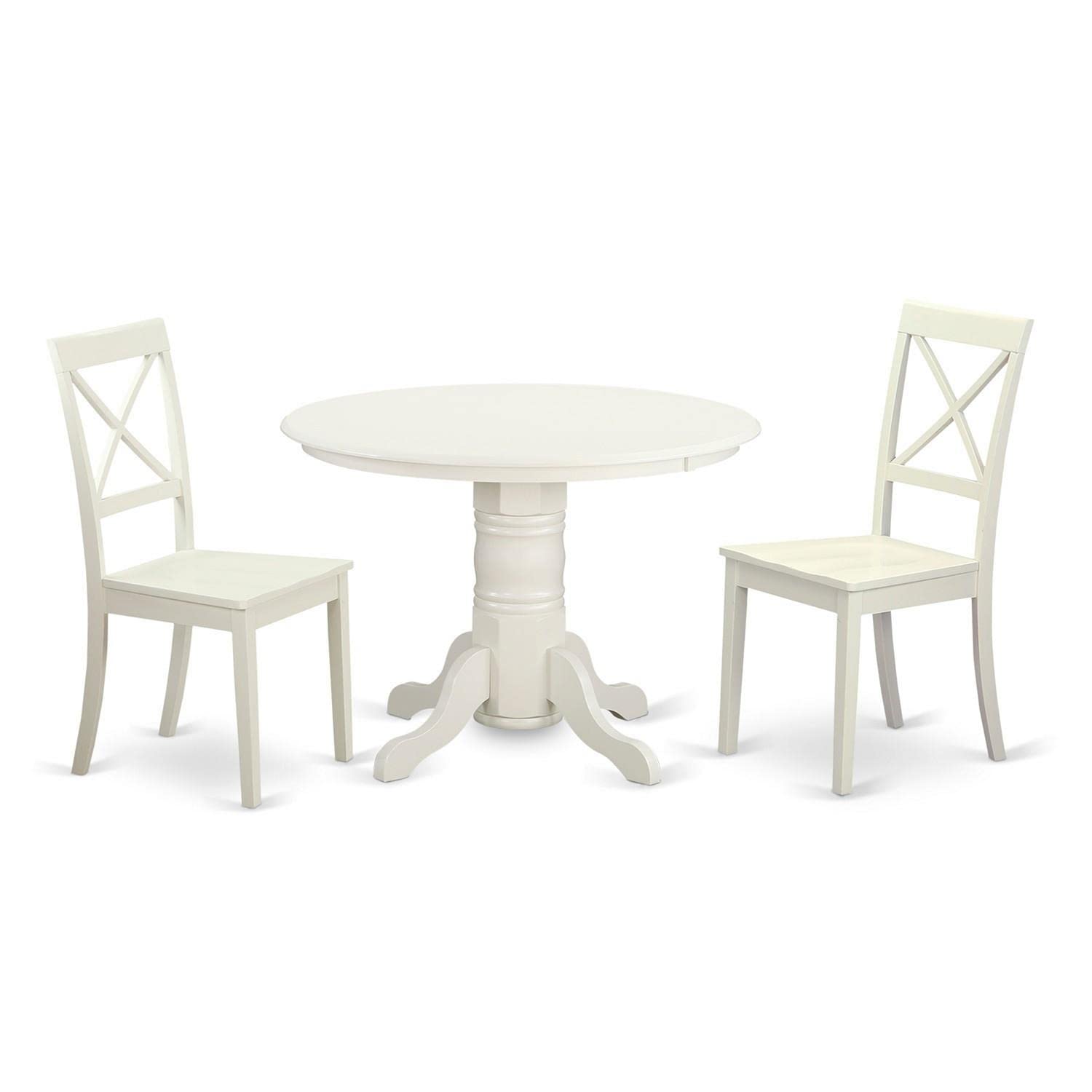 East West Furniture SHBO3-WHI-W 3-Piece Round Dinette Set with Pedestal Table & 2 Chairs for Small Spaces, 42x42 Inch, Linen White - Perfect for Compact Apartments, Breakfast Nooks & Cozy Dining Areas