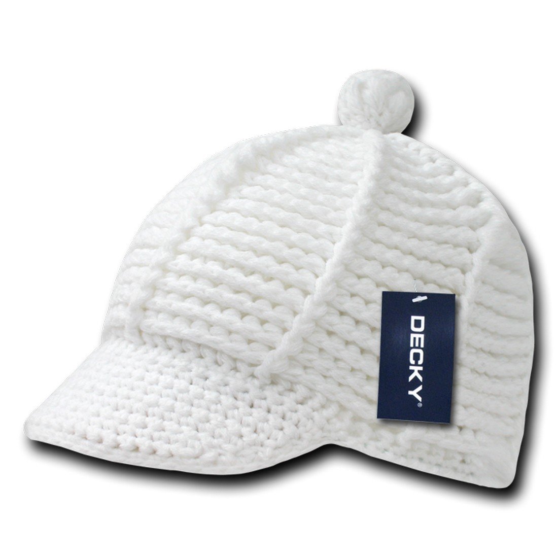 Reggae Style Acrylic Visor Beanie Skull Hat - White - Decky Inc - Perfect for Music Festivals, Concerts & Casual Streetwear