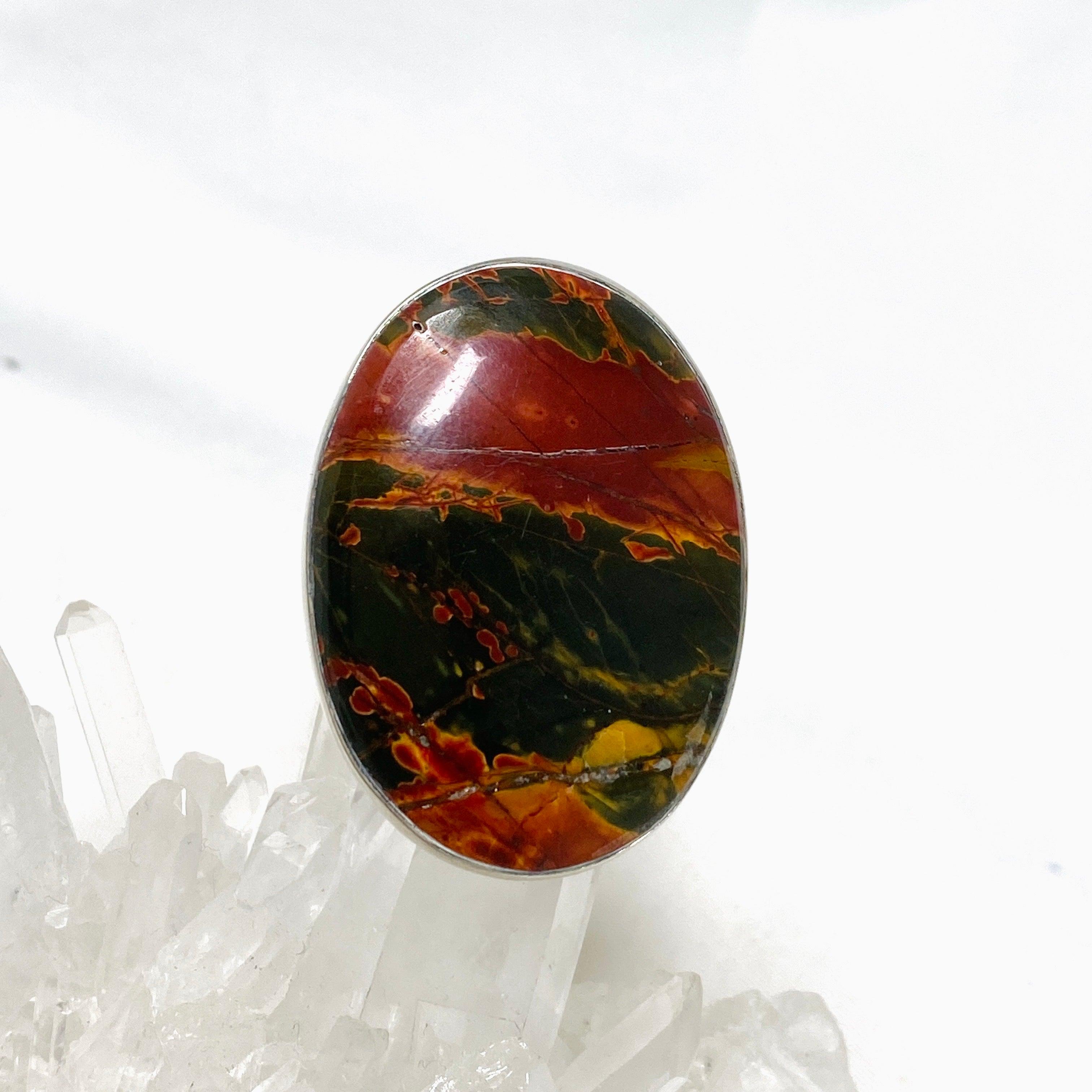 Natural Cherry Creek Jasper Oval Ring - Size 11 Sterling Silver Jewelry KRGJ1604 | Boho Chic Accessories for Women, Gift for Her, Everyday Wear & Special Occasions