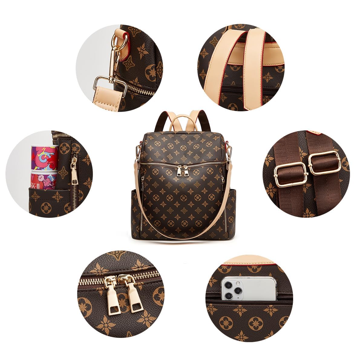 Stylish Women's PU Leather Convertible Backpack Purse - 2-Piece Travel Satchel Handbag Set for Work, Commuting & Weekend Getaways