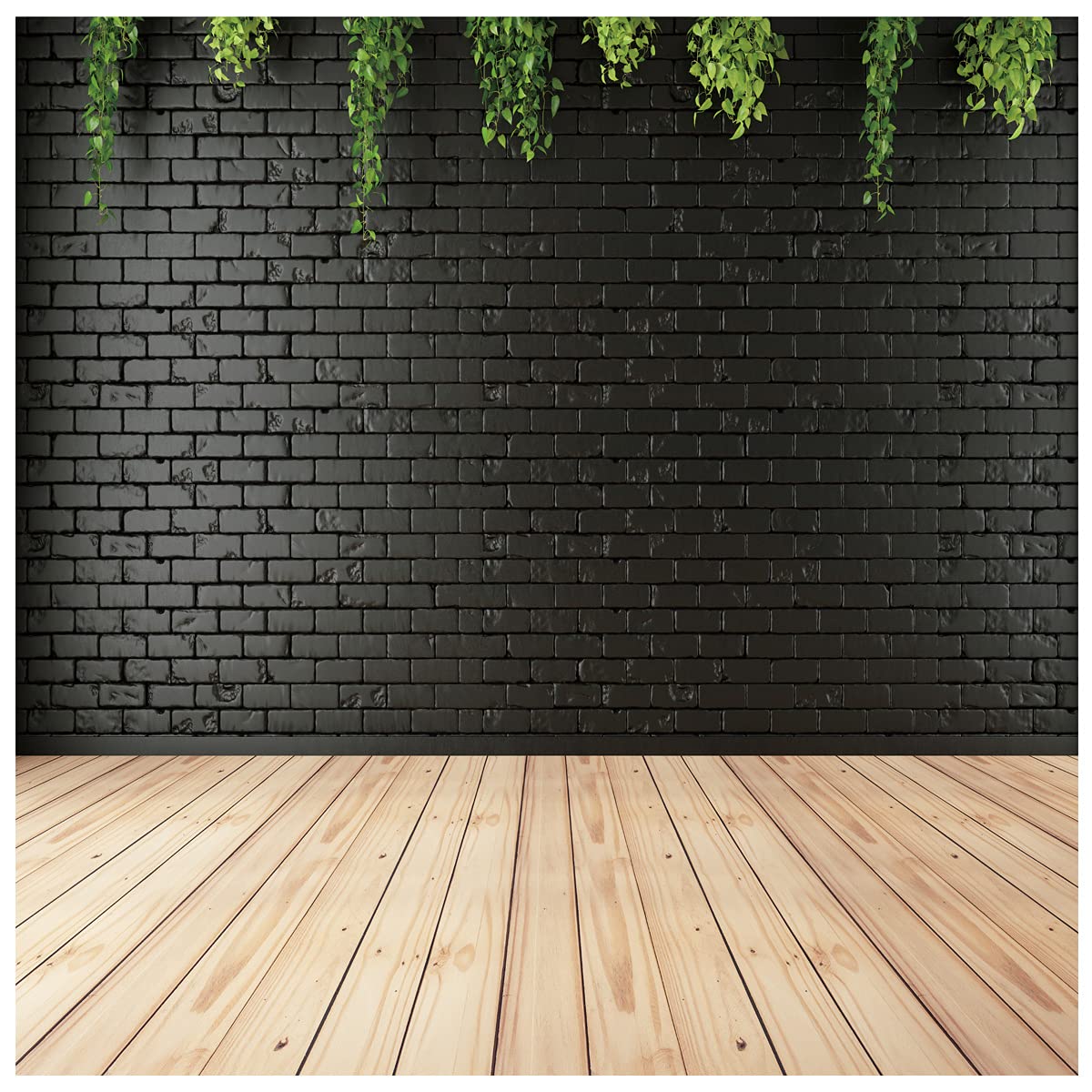 DHXXSC 10x10FT Black Brick & Wood Floor Photography Backdrop - Premium Studio Background for Portrait, Product, and Fashion Photography - Ideal for Indoor Photo Shoots, Social Media Content, and Professional Studio Use