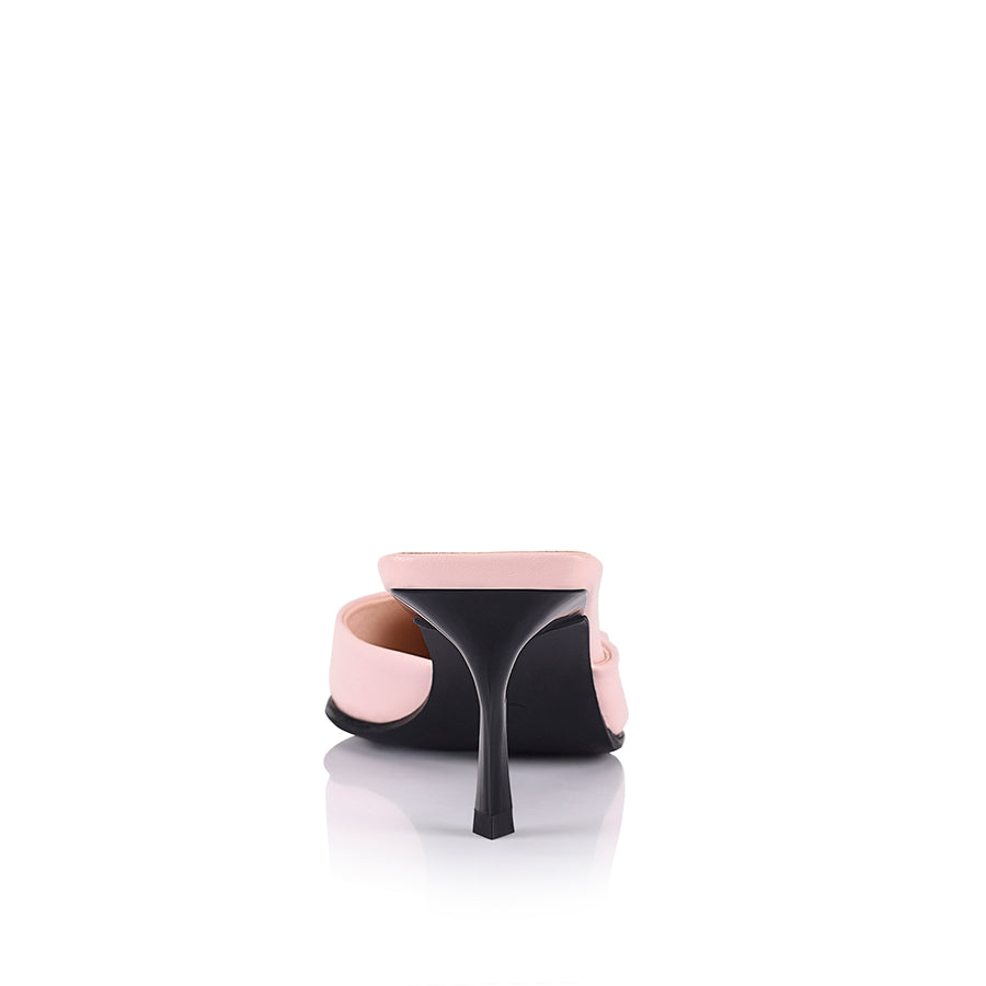 Sez Buckle Stiletto Mules - Blush Pink Smooth Leather Slip-On Heels for Women | Perfect for Office, Parties & Date Nights