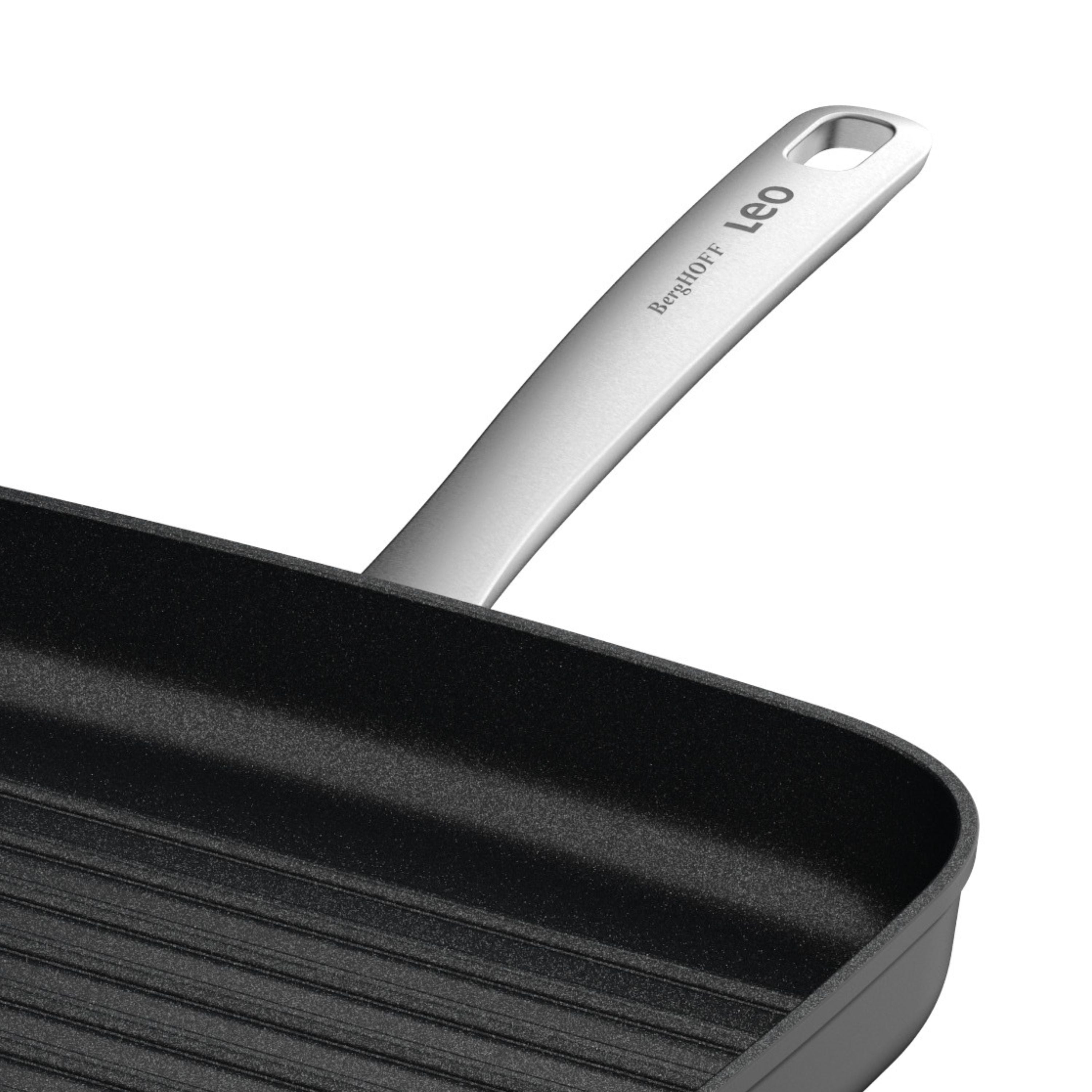 BergHOFF Leo Graphite Nonstick Ceramic Grill Pan 11 Inch - Eco-Friendly Recycled Material Cookware for Healthy Cooking | Perfect for Stovetop, Oven & Outdoor Grilling