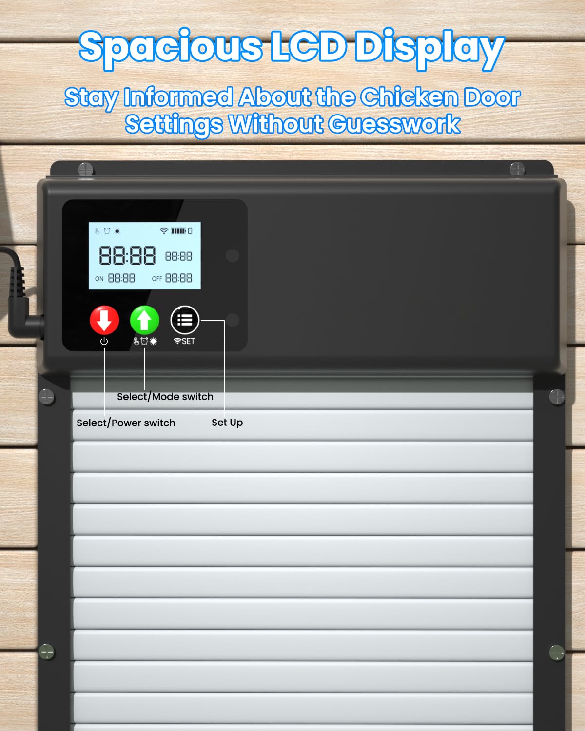 Solar Powered 3-in-1 Automatic Chicken Coop Door with WiFi Remote Control, LCD Display, Timer & Light Sensor - Aluminum Anti-Pinch Electric Poultry Door for Backyard Chicken Coops, Farms & Poultry Houses