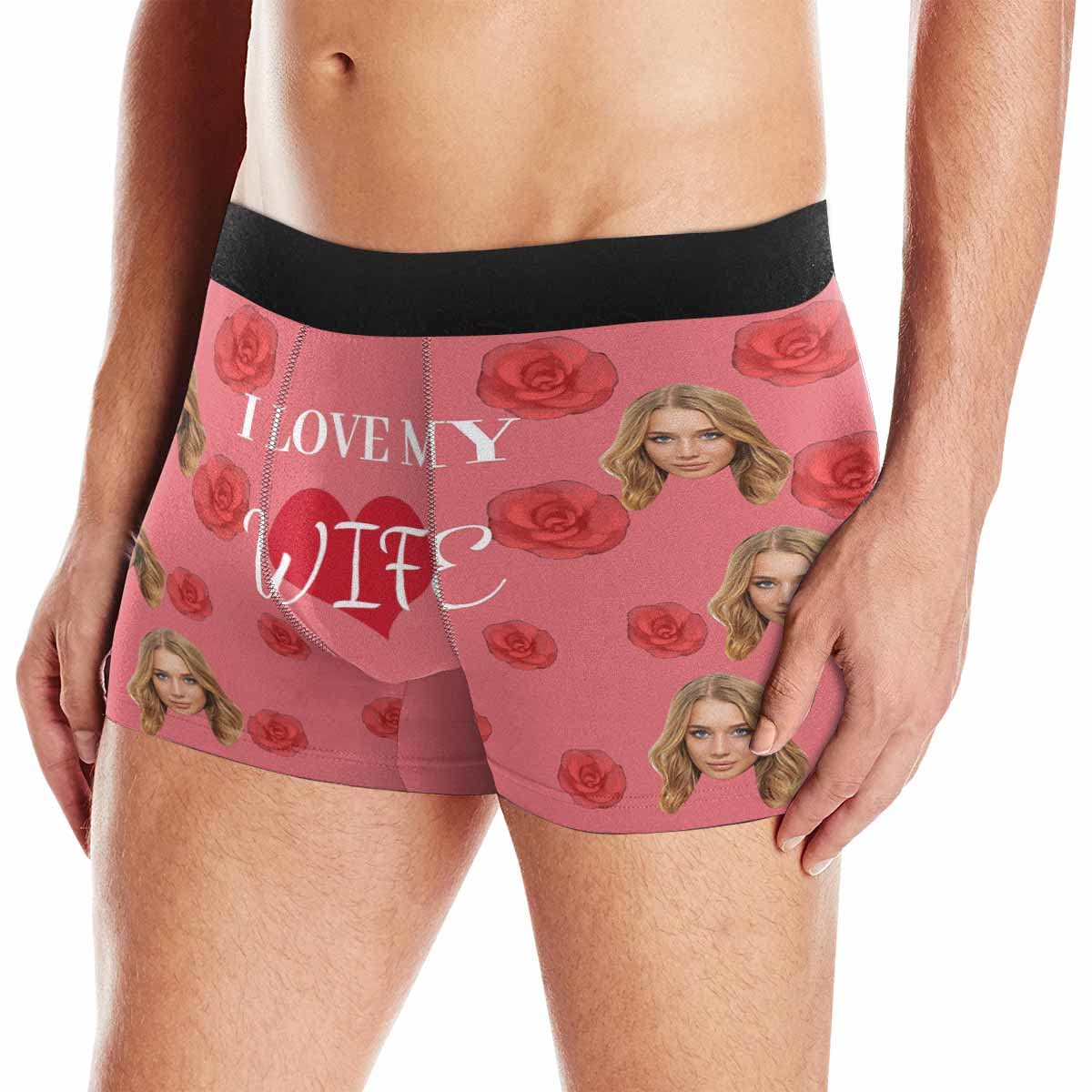 Custom Personalized Men's Boxer Briefs with Red Rose Heart Print - Romantic Gift for Valentine's Day, Anniversary or Couple's Underwear Set