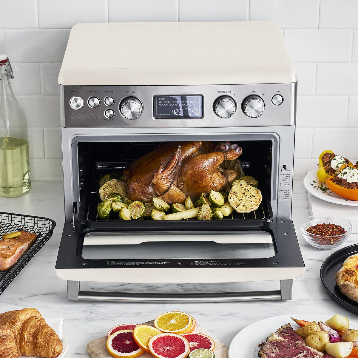 Elite Convection Air Fryer Toaster Oven with 12 Cooking Functions | 18QT Large Capacity Countertop Oven | Cloud Cream Color | Perfect for Baking, Roasting & Air Frying at Home