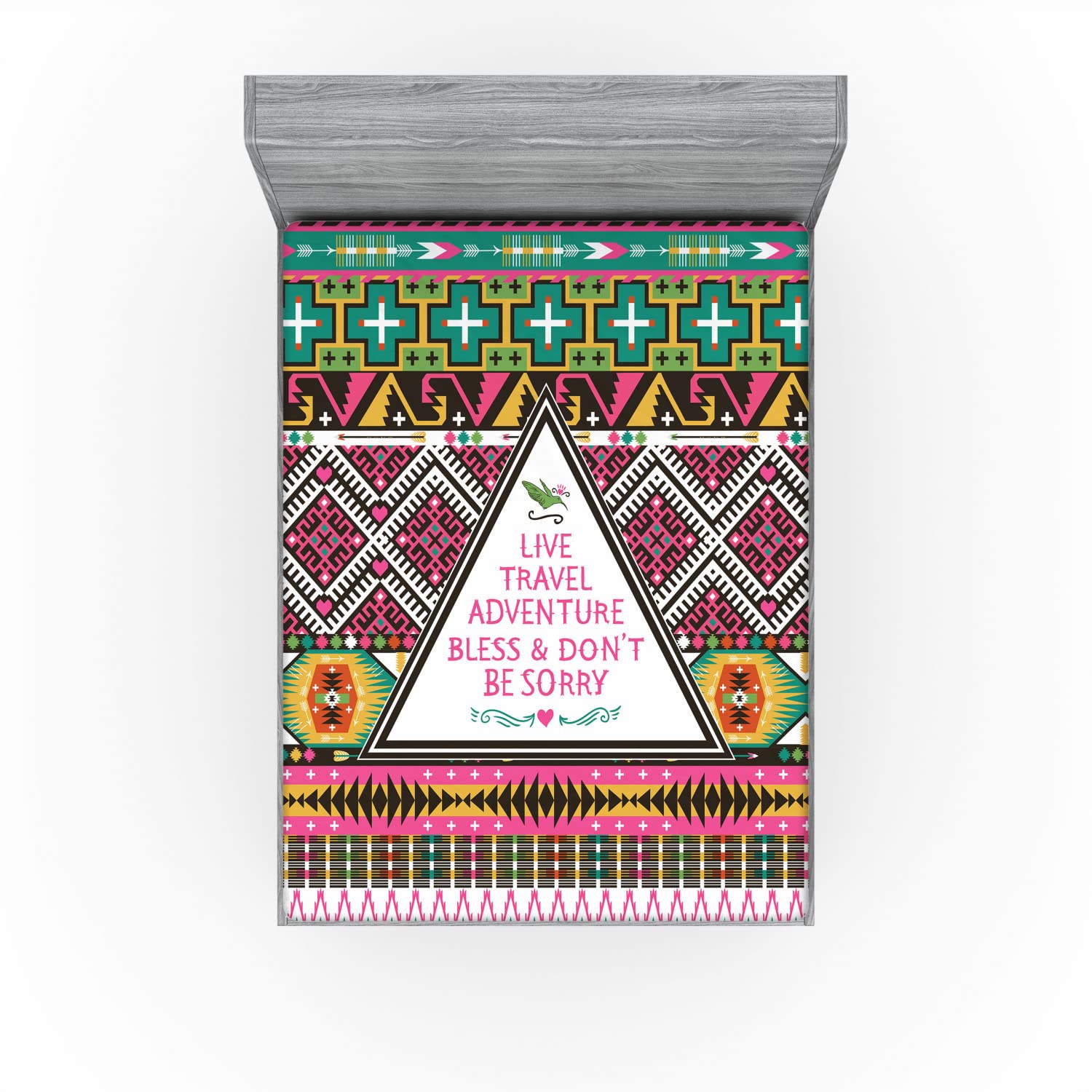 Ambesonne Ethnic Fitted Sheet - Queen Size Bohemian Geometric Print Bedding with Deep Pocket, Pink & Brown Folkloric Design - Perfect for Boho Bedrooms, Guest Rooms & Airbnb Stays