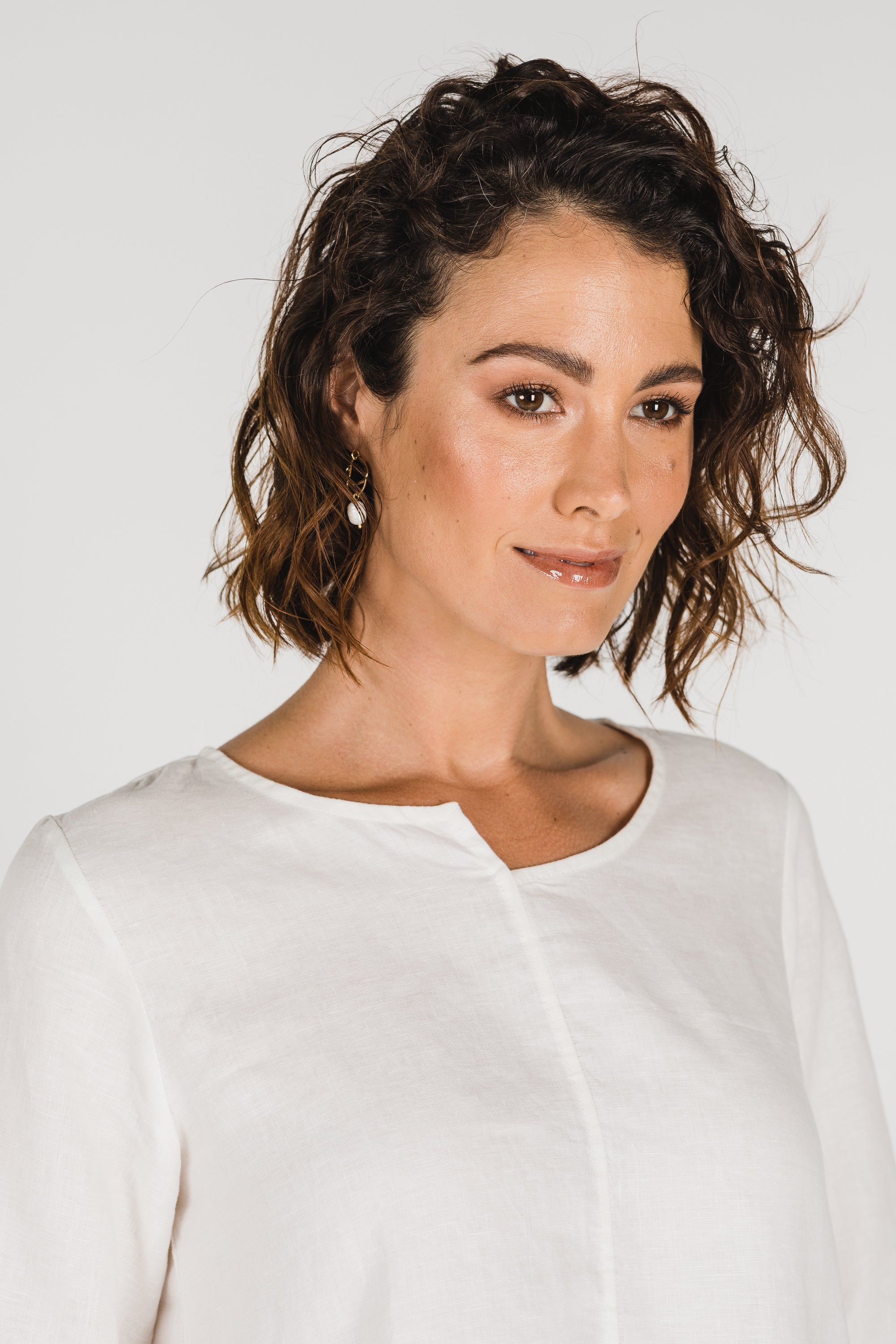 Adele Linen Top for Women - Soft Breathable Summer Blouse in Warm White | Casual Outfit, Beach Wear & Office Elegance