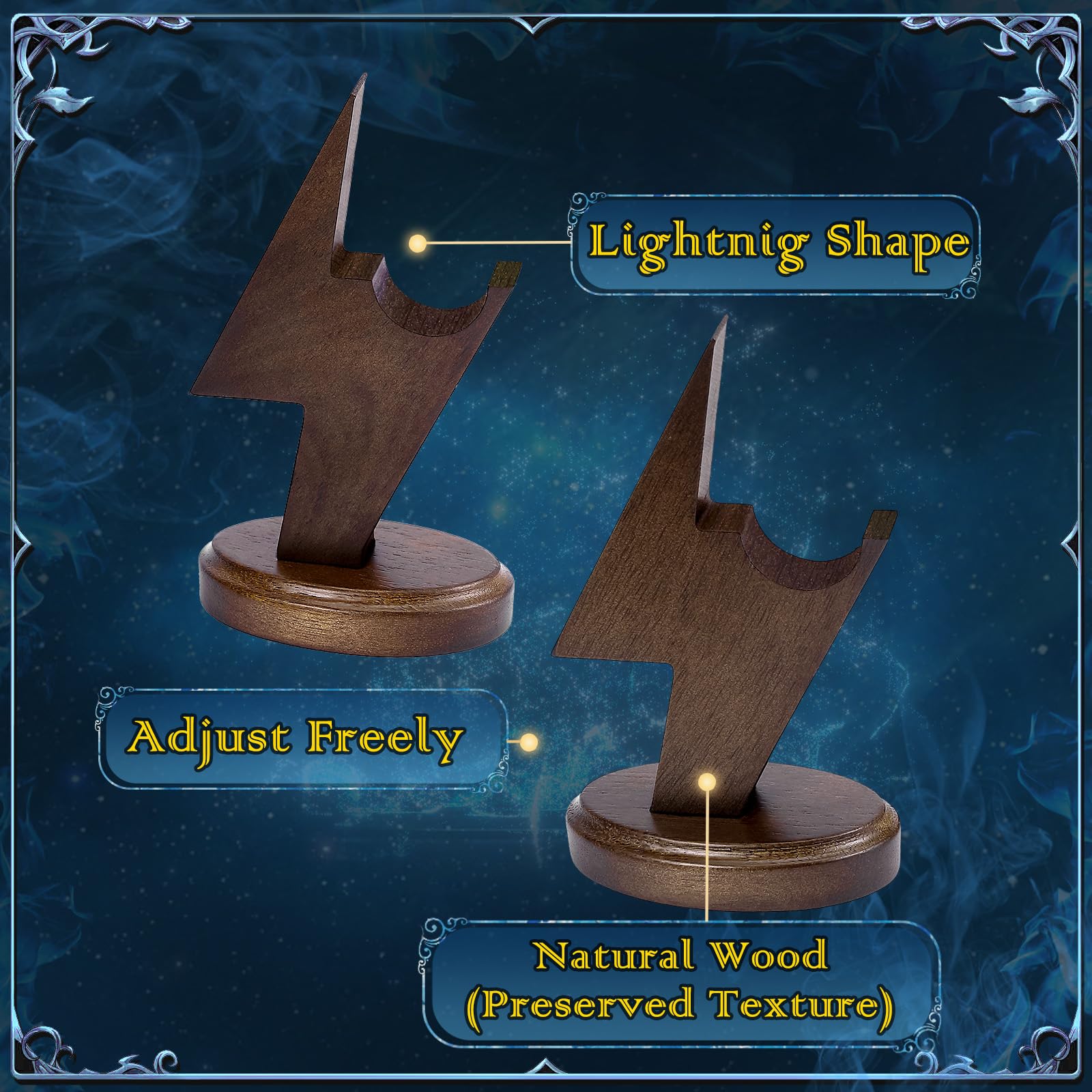 Wooden Wizard Wand Display Stand - Lightning-Shaped Magic Wand Holder for Harry Potter Collectibles | Perfect for Cosplay, Movie Props & Fantasy Decor