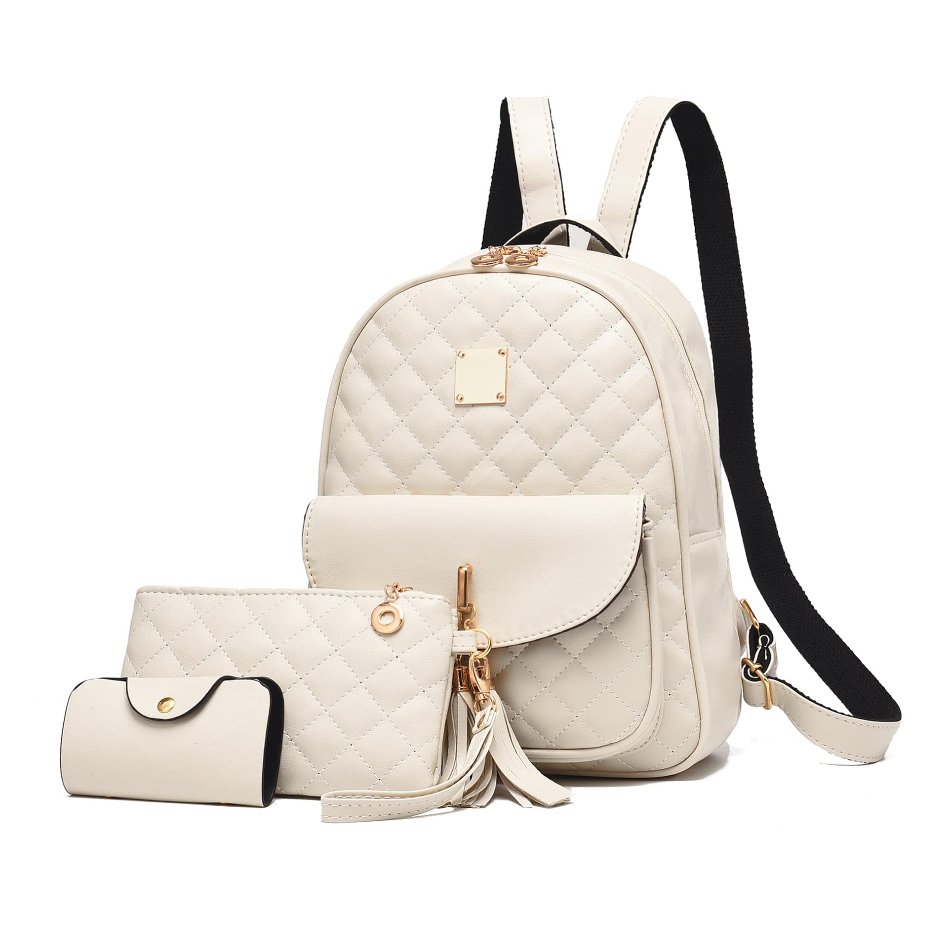 Cute Mini Leather Backpack Purse for Women - 2-PCS Fashion Backpack with Bowknot (White) for School & Travel